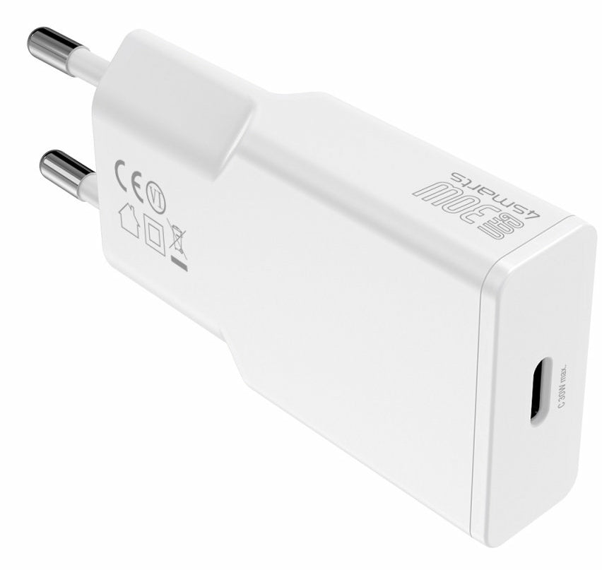 4smarts PDPlug Slim USB-Ladegerät 30 W – USB-C×1 – PD, GaN – für Smartphone, Tablet – Weiss