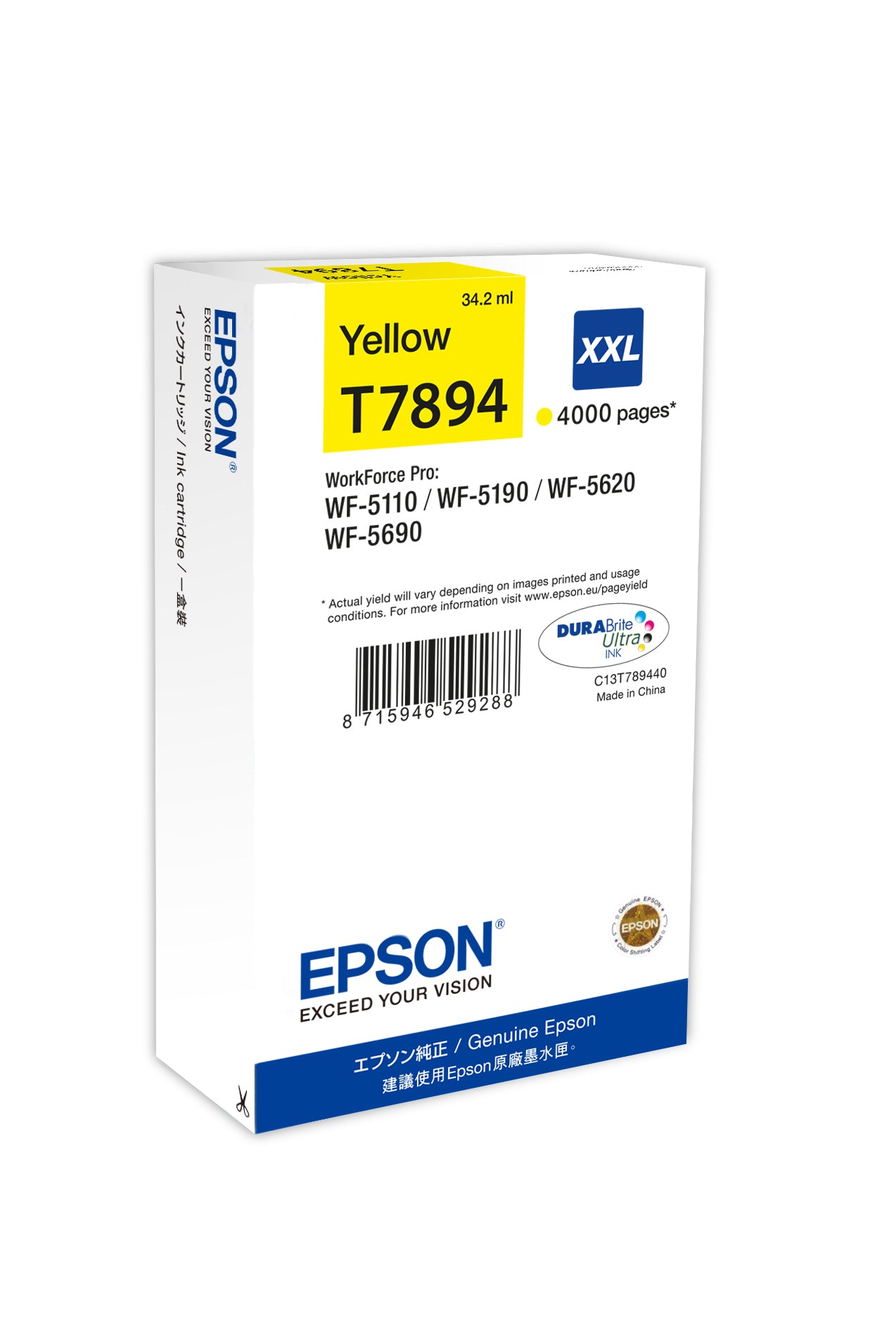 Epson Tintenpatrone T789440, Gelb, XXL, 4'000 Seiten – für WorkForce Pro: WF-5110, WF-5190, WF-5620 und andere