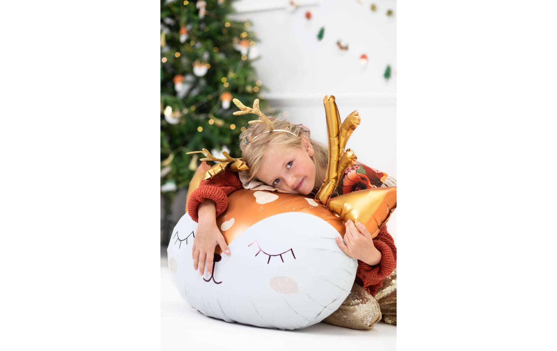 PartyDeco Folienballon Reh – Braun/Gold – 73 × 64 cm – 1 Stk