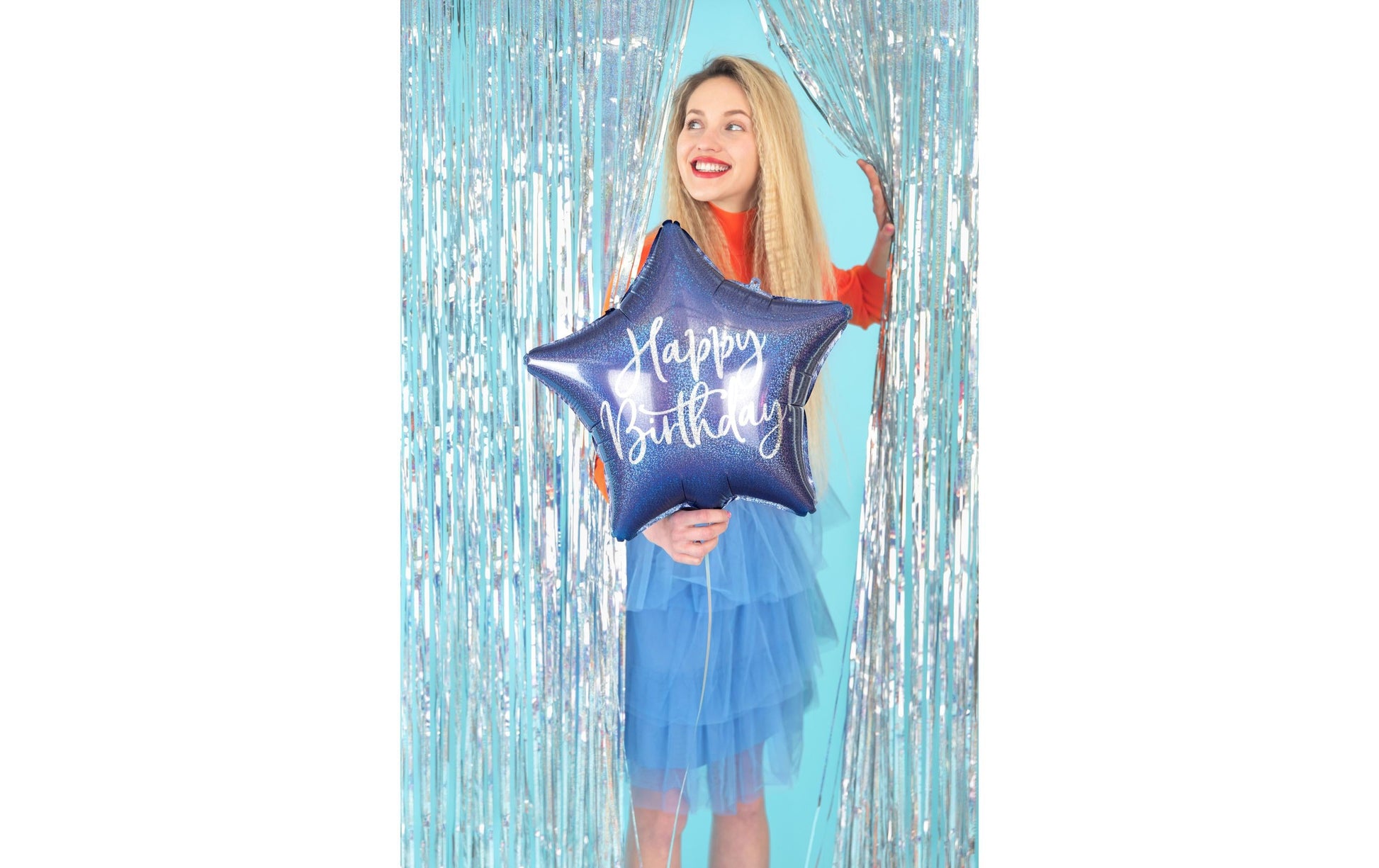 PartyDeco Folienballon Stern – Blau – Ø 40 cm – Folie – 1 Stk