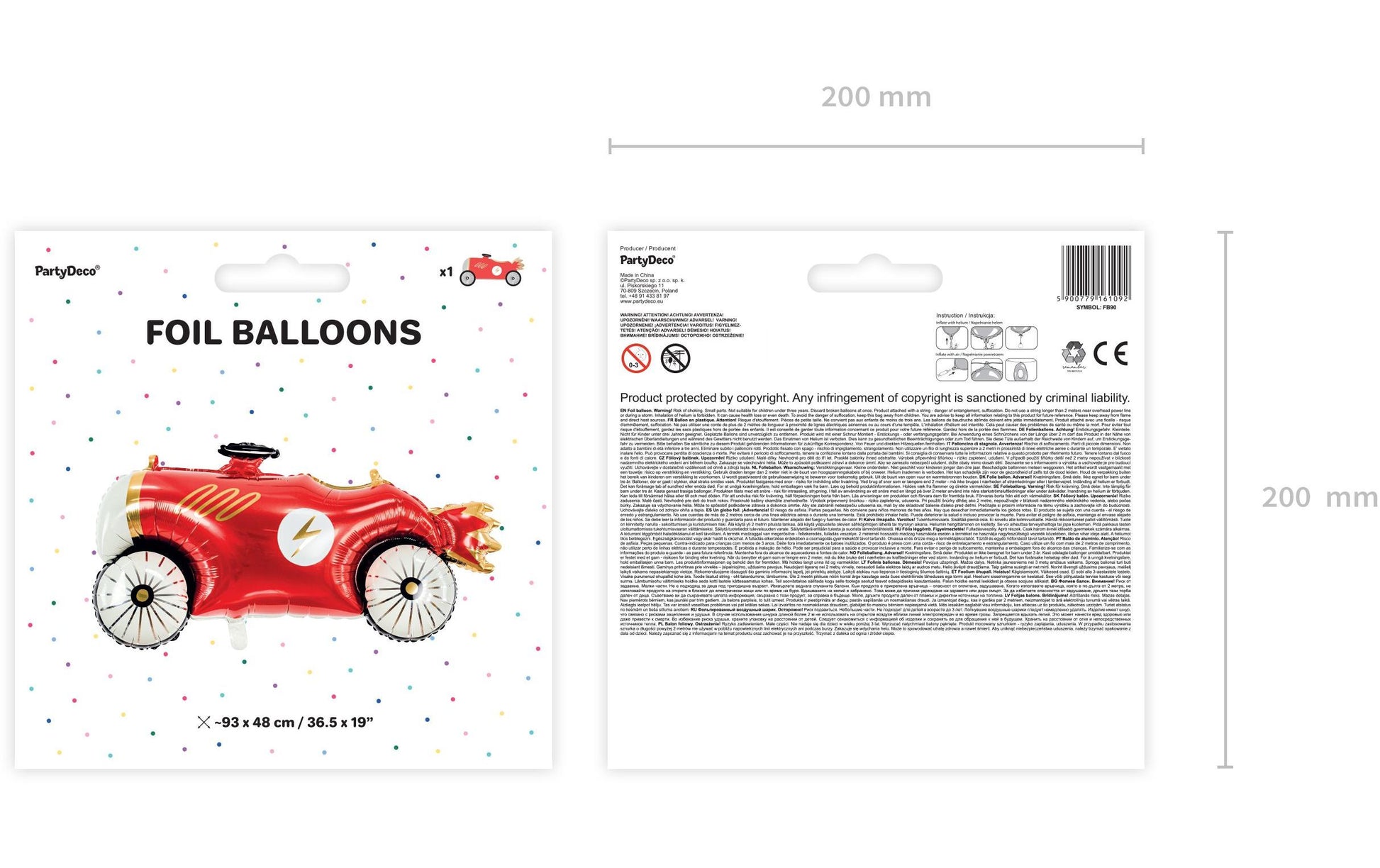 PartyDeco Folienballon Auto – Mehrfarbig – 92 × 45 cm – Folie – 1 Stk