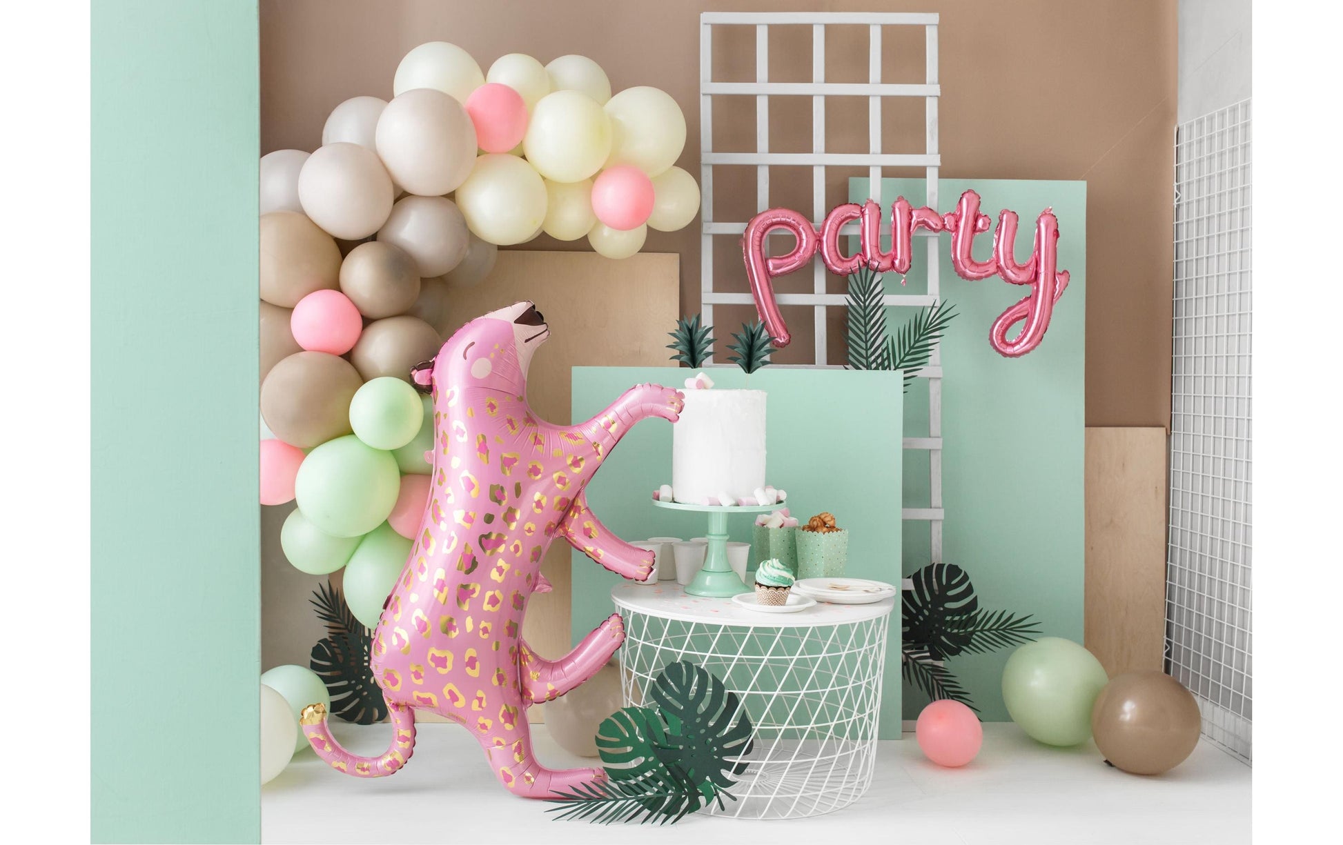 PartyDeco Folienballon Leopard – gold/rosa – 103 × 60 cm – Folie – 1 Stück – mit Helium befüllbar