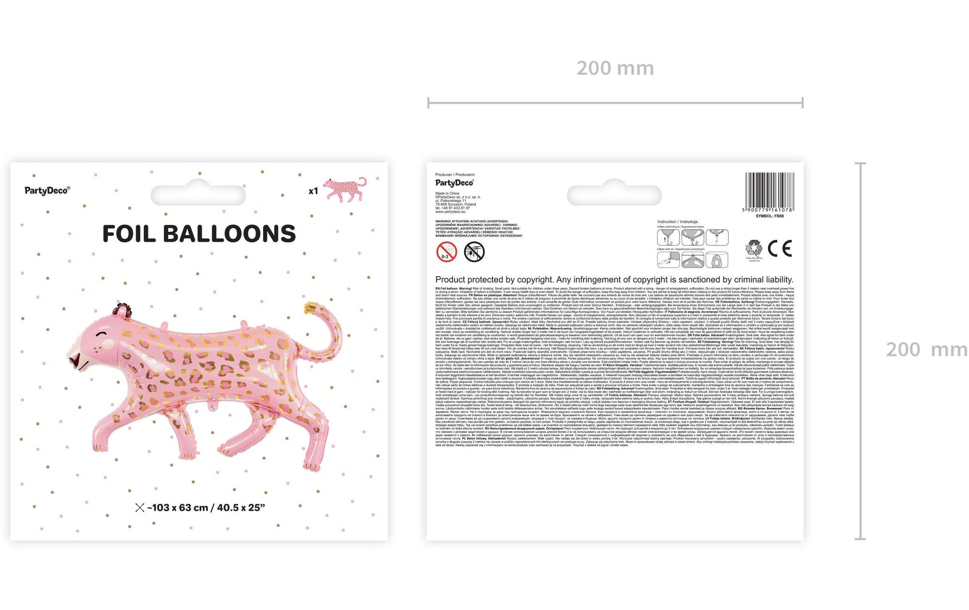 PartyDeco Folienballon Leopard – gold/rosa – 103 × 60 cm – Folie – 1 Stück – mit Helium befüllbar