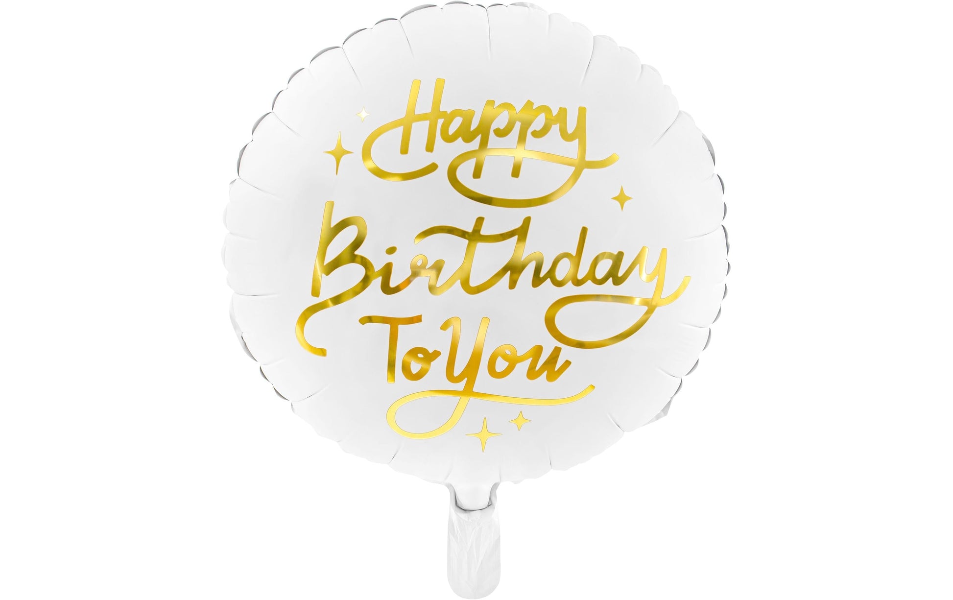 PartyDeco Folienballon Happy Birthday – Weiss/Gold – Ø 35 cm – Folie – 1 Stk – mit Helium befüllbar