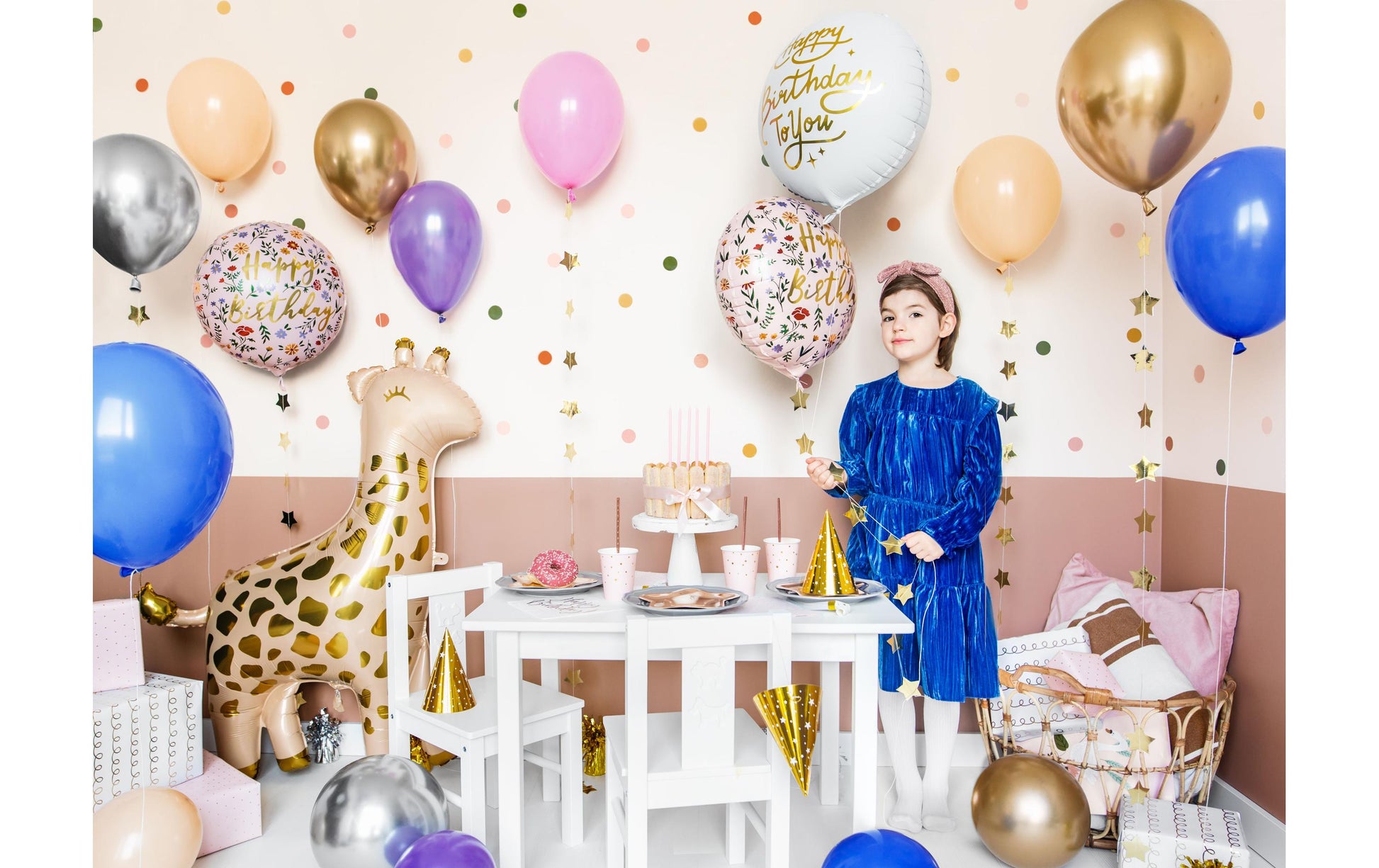 PartyDeco Folienballon Giraffe – Beige/Gold – 100 × 120 cm – 1 Stk