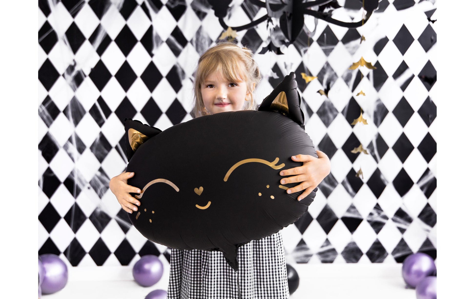 PartyDeco Folienballon Katze – Schwarz/Gold – 48 × 36 cm – 1 Stk