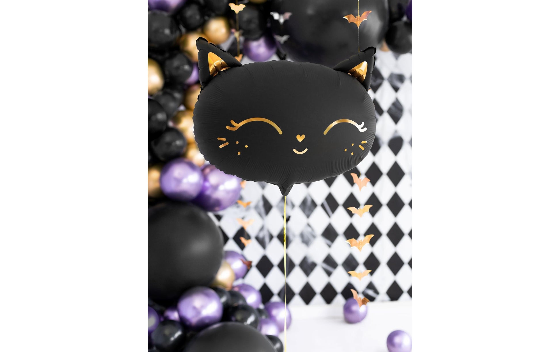 PartyDeco Folienballon Katze – Schwarz/Gold – 48 × 36 cm – 1 Stk