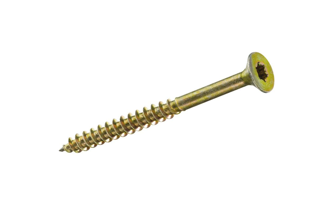 Ftm Krafter HS Spanplattenschrauben – Ø 6 × 140 mm, Senkkopf, Torx, Teilgewinde, Stahl, gelb verzinkt, 4 Stk.