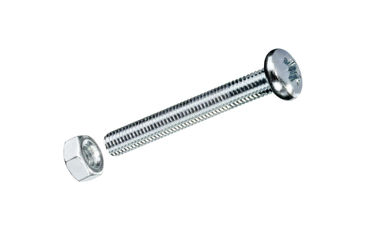 Ftm Krafter Gewindeschrauben mit Muttern M5 – Linsenkopf Phillips (PH), 40 mm, Stahl, blau verzinkt, 4 Stk.