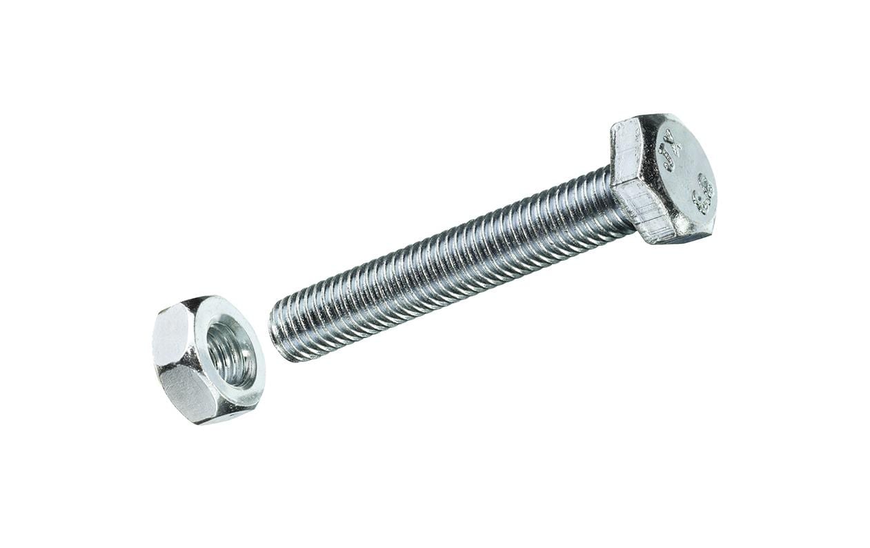 Ftm Krafter Sechskantschrauben mit Muttern M8 – Sechskantkopf Aussensechskant, 40 mm, Stahl, blau verzinkt, 4 Stk.