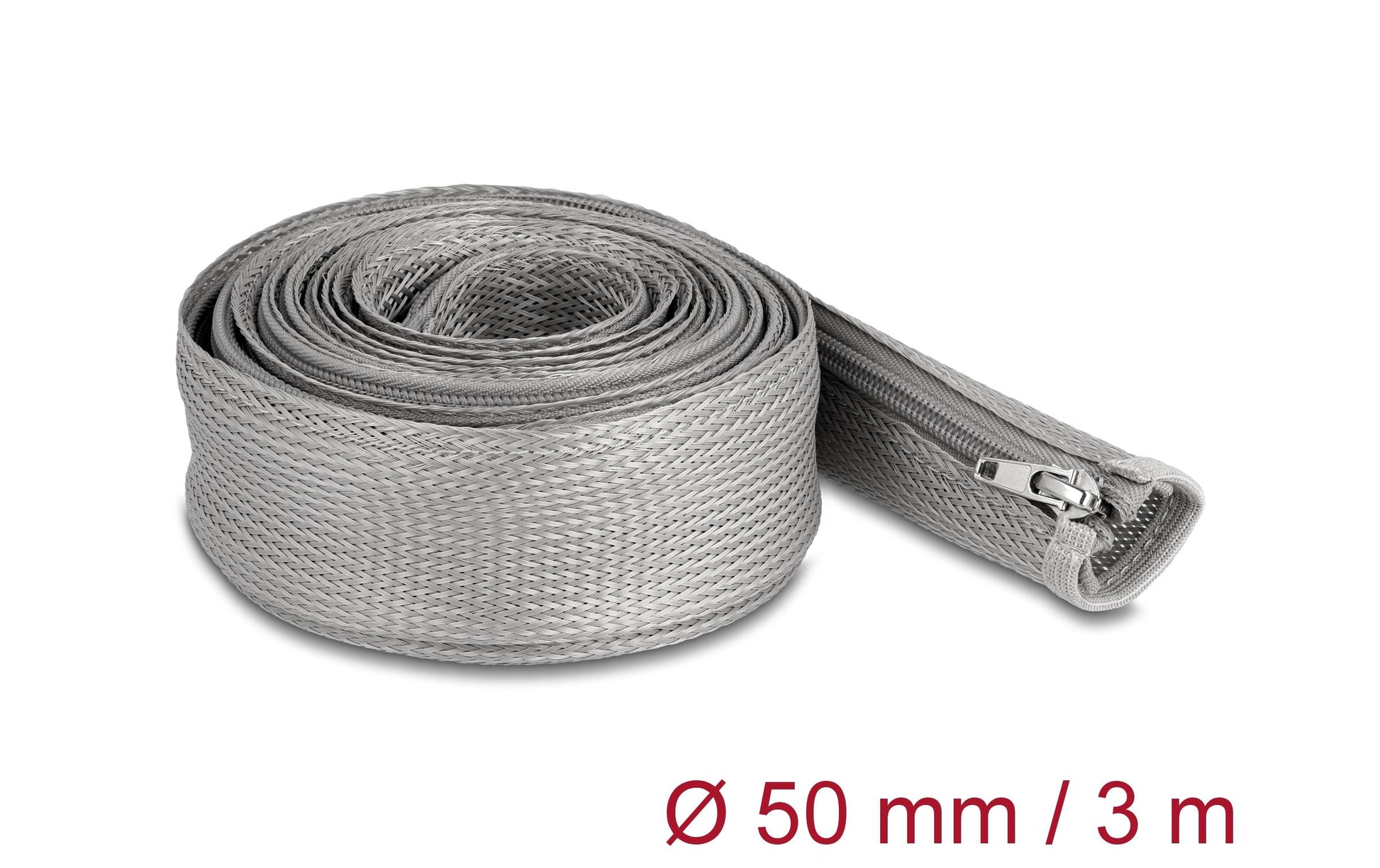 DeLOCK Kabelschlauch, Ø 50 mm × 3 m, Reissverschluss, wiederverwendbar, hitzebeständig (−50–150 °C) – Grau