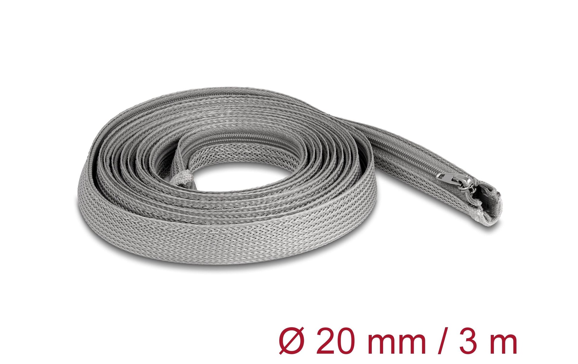 DeLOCK Kabelschlauch Ø 20 mm × 3 m, Reissverschluss, wiederverwendbar – Grau