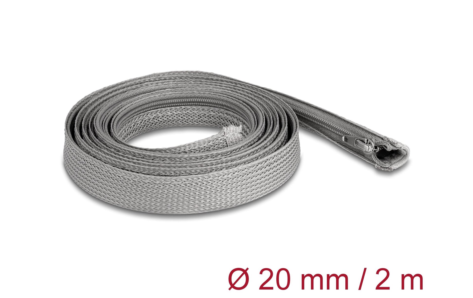 DeLOCK Kabelschlauch, Ø 20 mm × 2 m, wiederverwendbar, Reissverschluss – grau