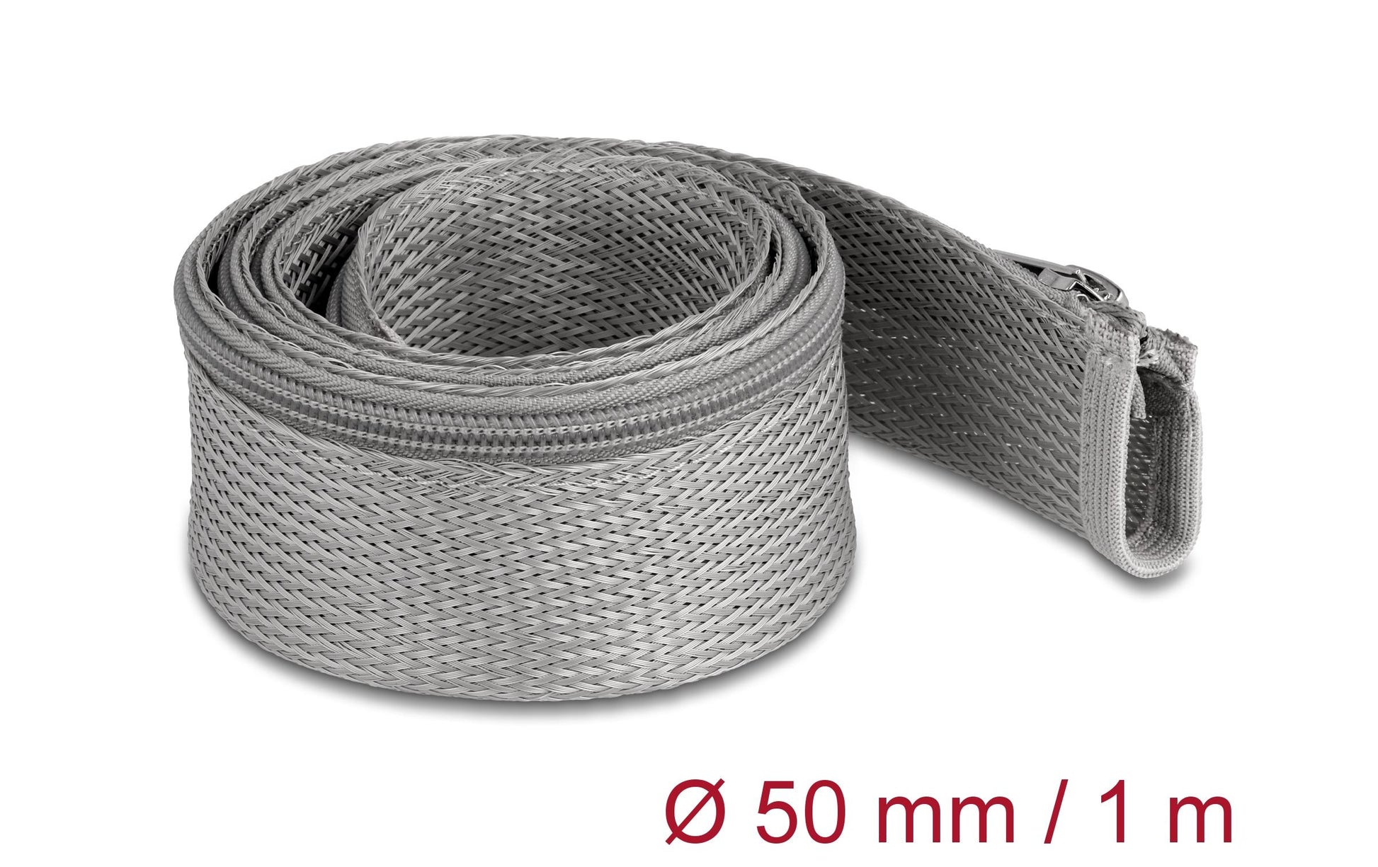 DeLOCK Kabelschlauch, Ø 50 mm × 1 m, Wiederverwendbar, Reissverschluss – Grau