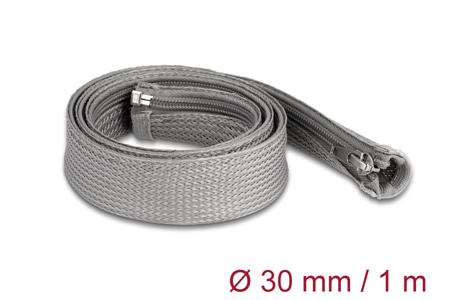 DeLOCK Kabelschlauch, Ø 30 mm × 1 m, Reissverschluss, wiederverwendbar – grau