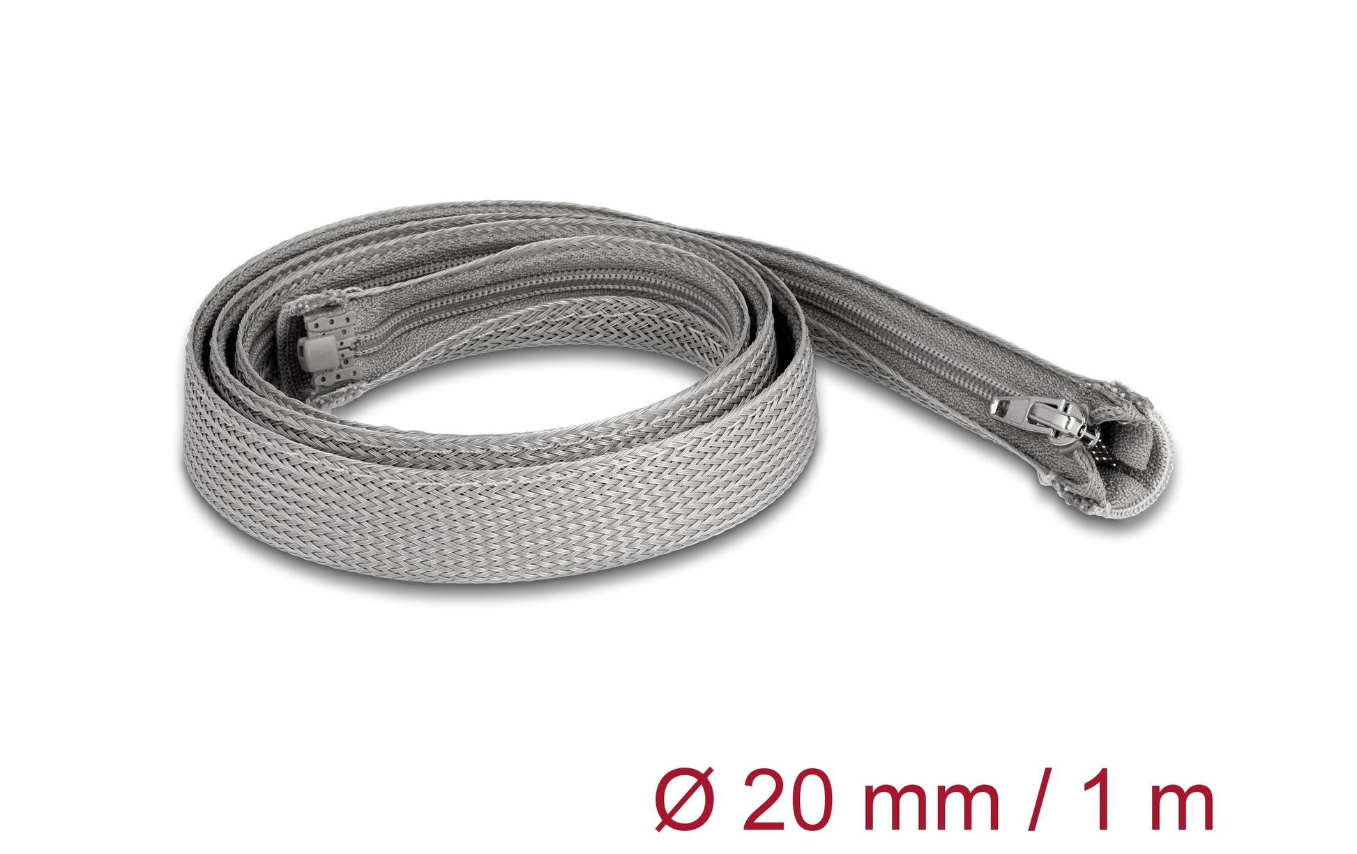 DeLOCK Kabelschlauch, Ø 20 mm × 1 m, mit Reissverschluss, wiederverwendbar, Betriebstemperatur −50–150 °C – grau