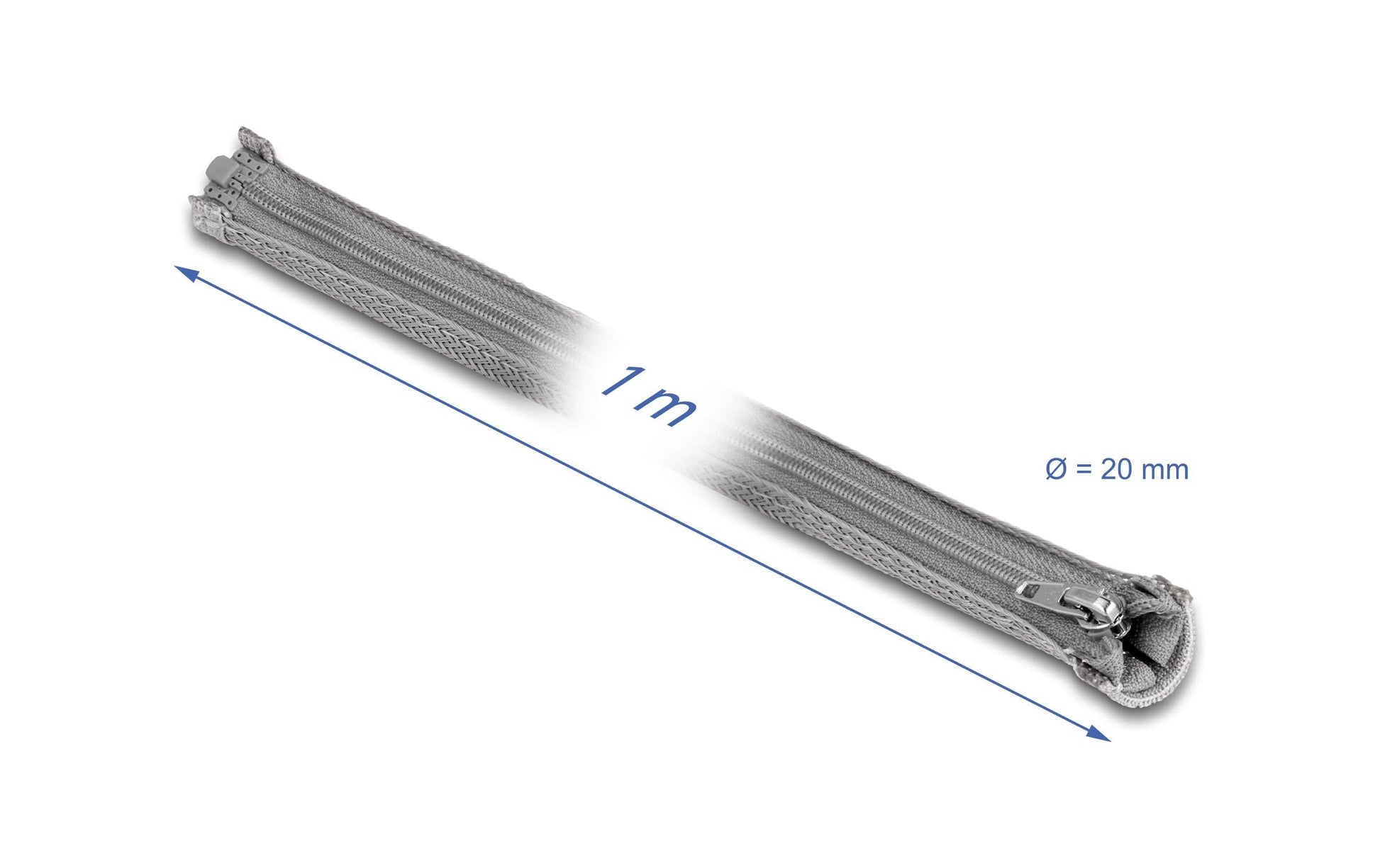 DeLOCK Kabelschlauch, Ø 20 mm × 1 m, mit Reissverschluss, wiederverwendbar, Betriebstemperatur −50–150 °C – grau