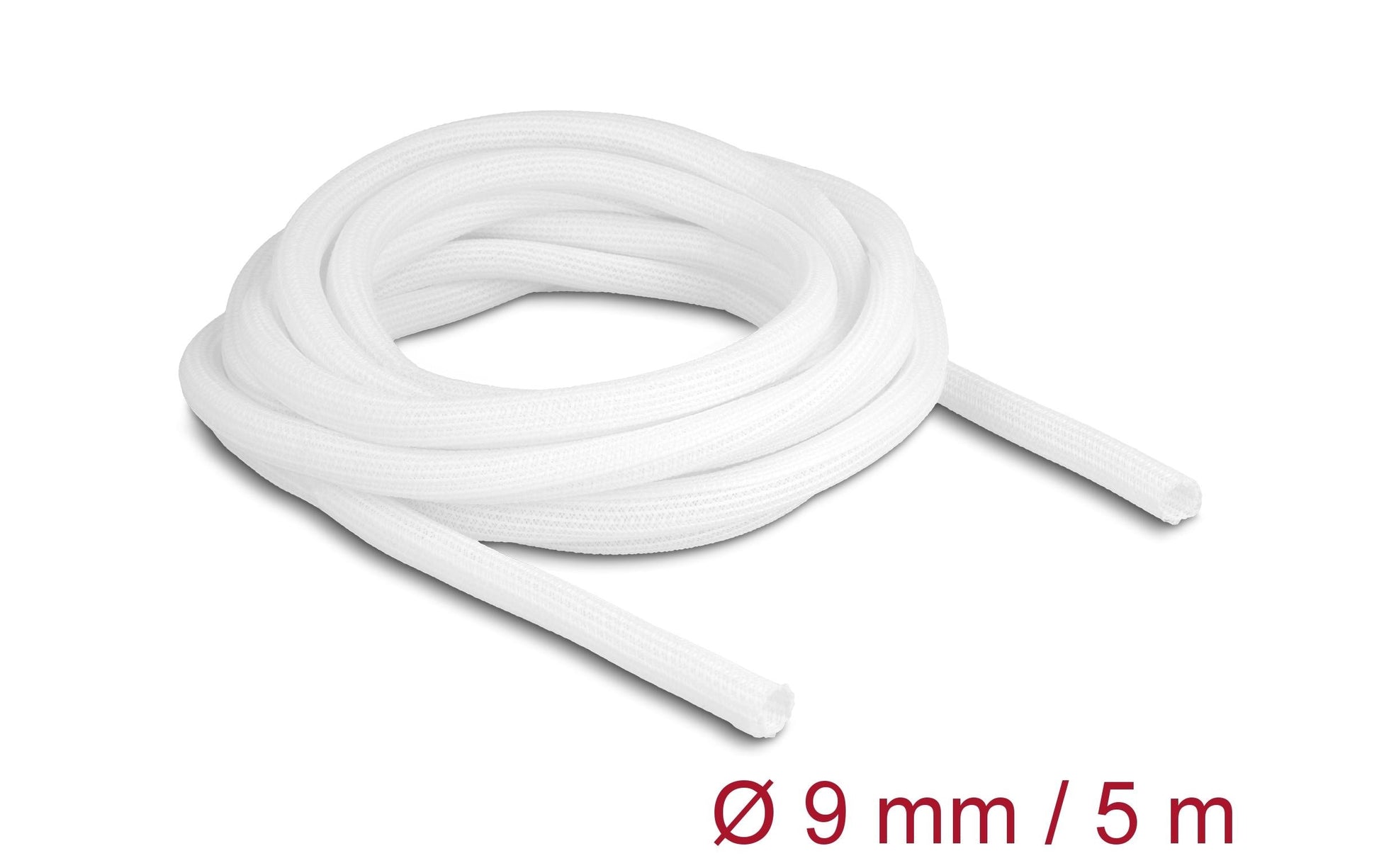 DeLOCK Kabelschlauch – 9 mm × 5 m – Weiss – Polyester, Zuschneidbar