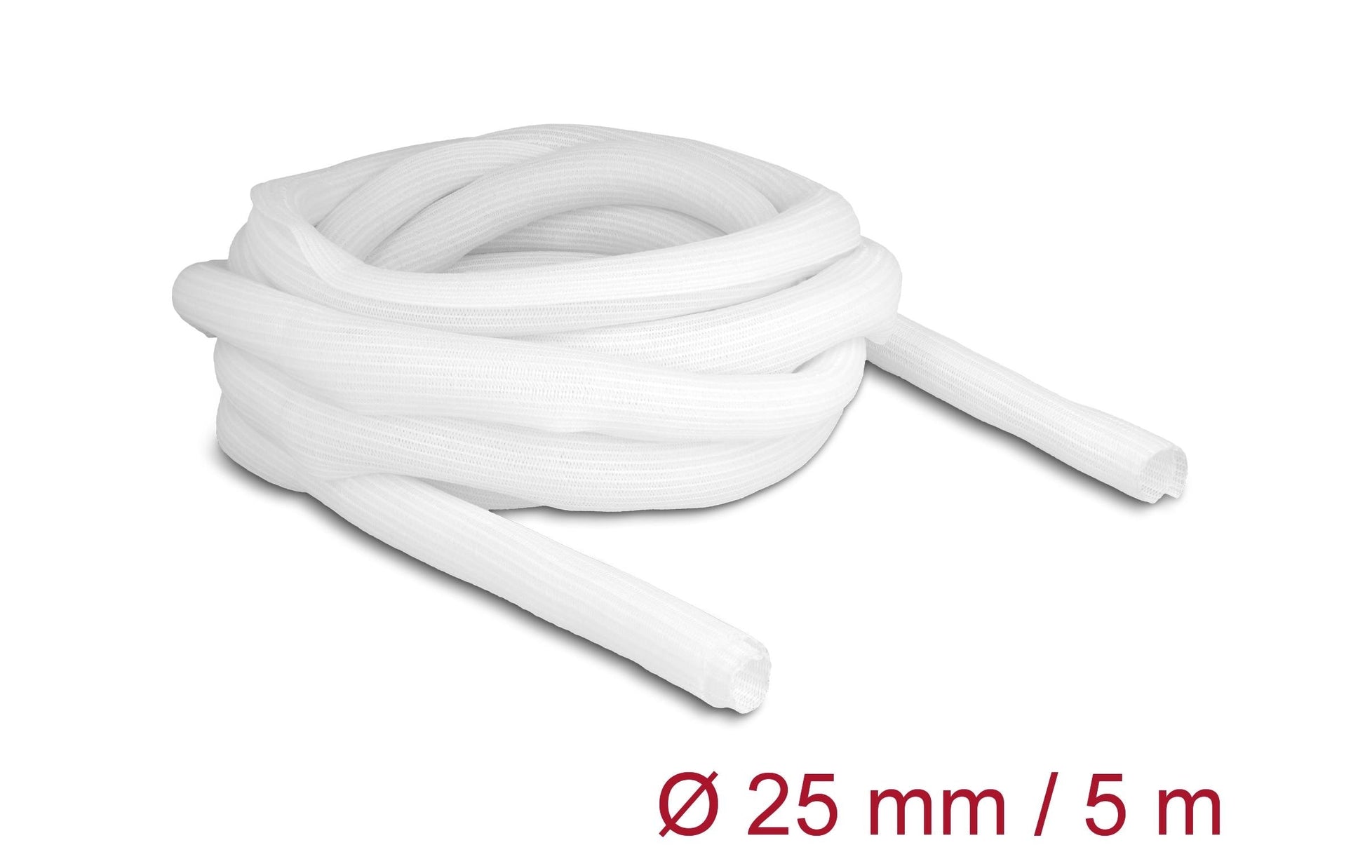 DeLOCK Kabelschlauch Ø 25 mm × 5 m, selbstschliessend, schneidbar, wiederverwendbar – weiss