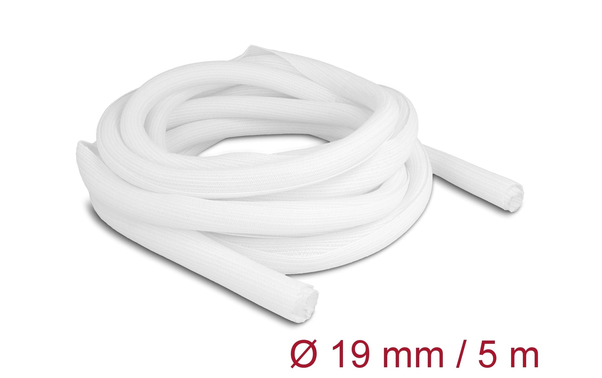 DeLOCK Kabelschlauch, Ø 19 mm × 5 m, selbstschliessend, zuschneidbar, hitzebeständig – weiss
