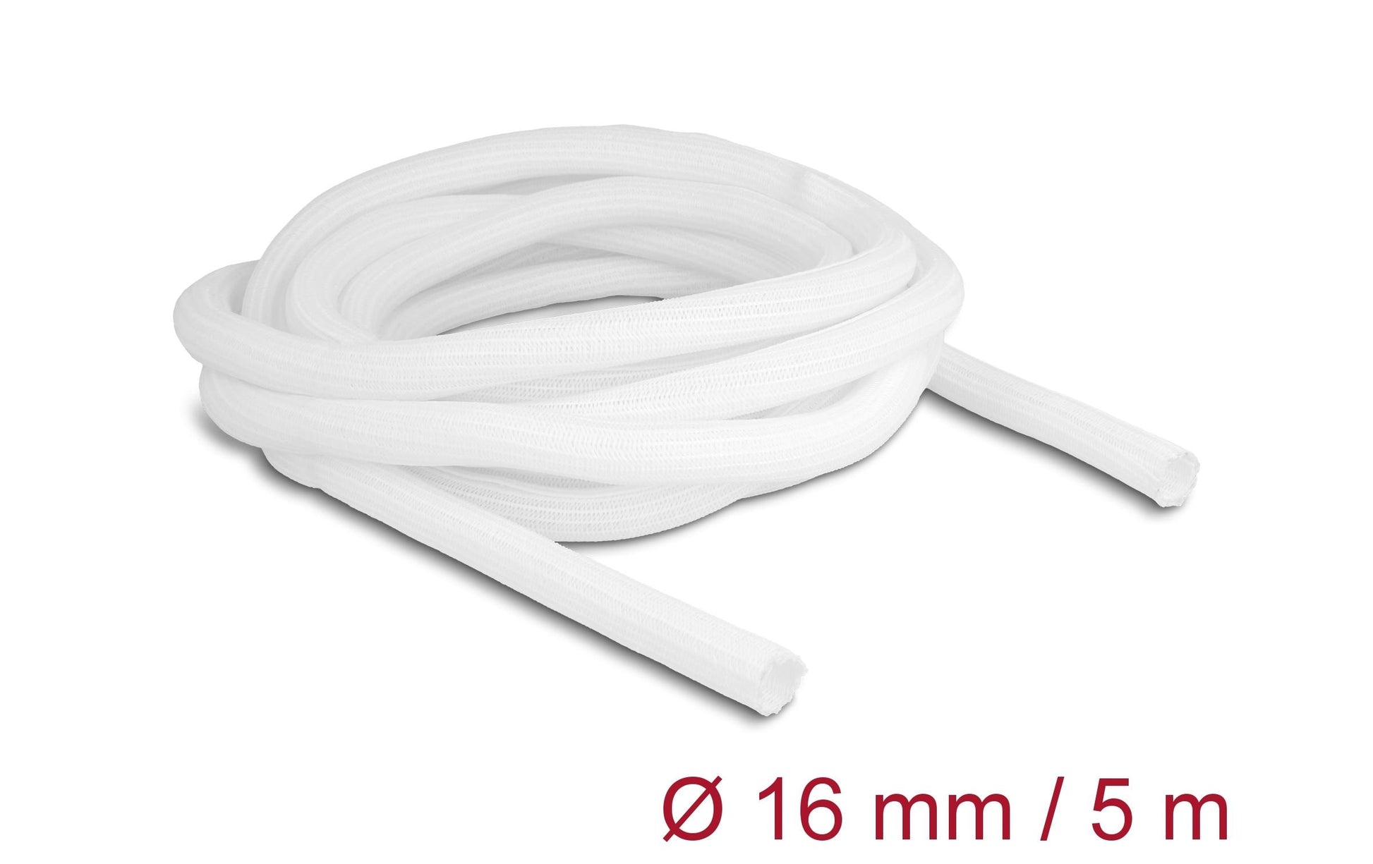 DeLOCK Kabelschlauch Ø 16 mm × 5 m, selbstschliessend, zuschneidbar – weiss