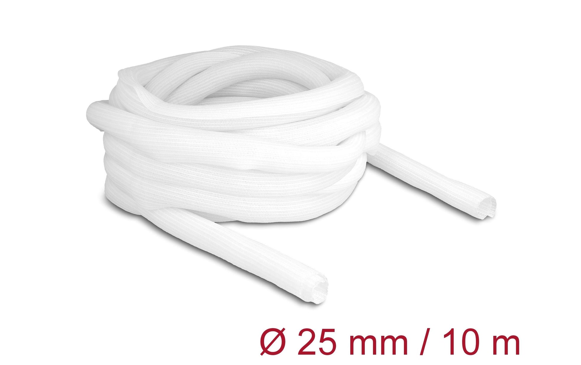 DeLOCK Kabelschlauch, Ø 25 mm × 10 m, selbstschliessend, schneidbar, hitzebeständig – weiss