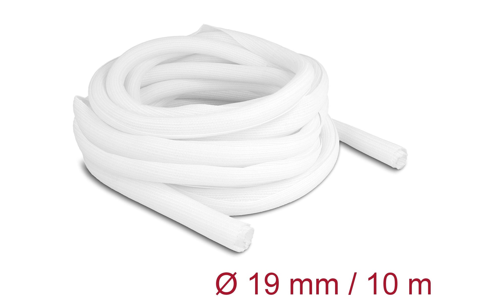 DeLOCK Kabelschlauch Ø 19 mm × 10 m, selbstschliessend, zuschneidbar, hitzebeständig – weiss