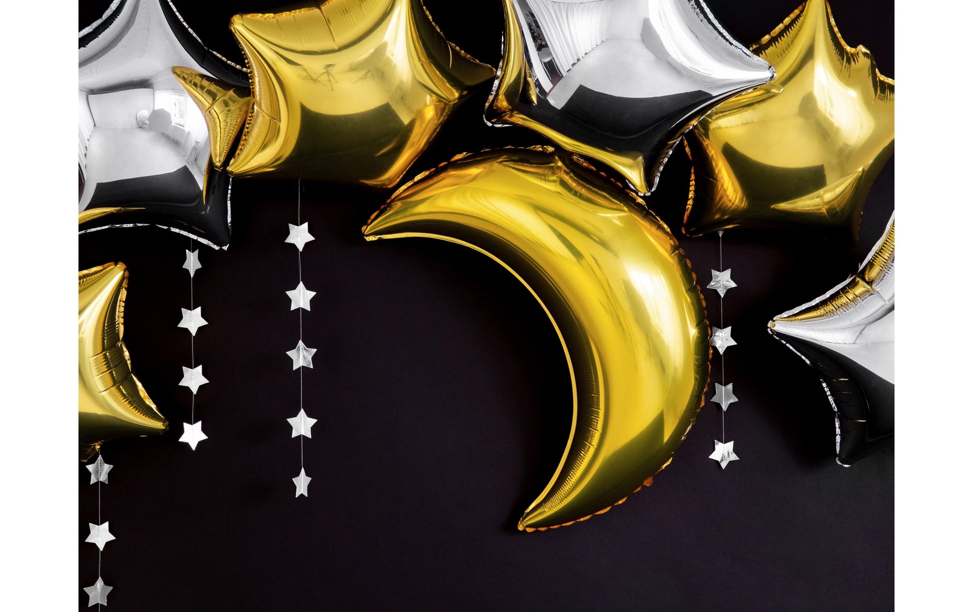 PartyDeco Folienballon Mond – Gold – Ø 60 cm – Folie – 1 Stk – mit Helium befüllbar