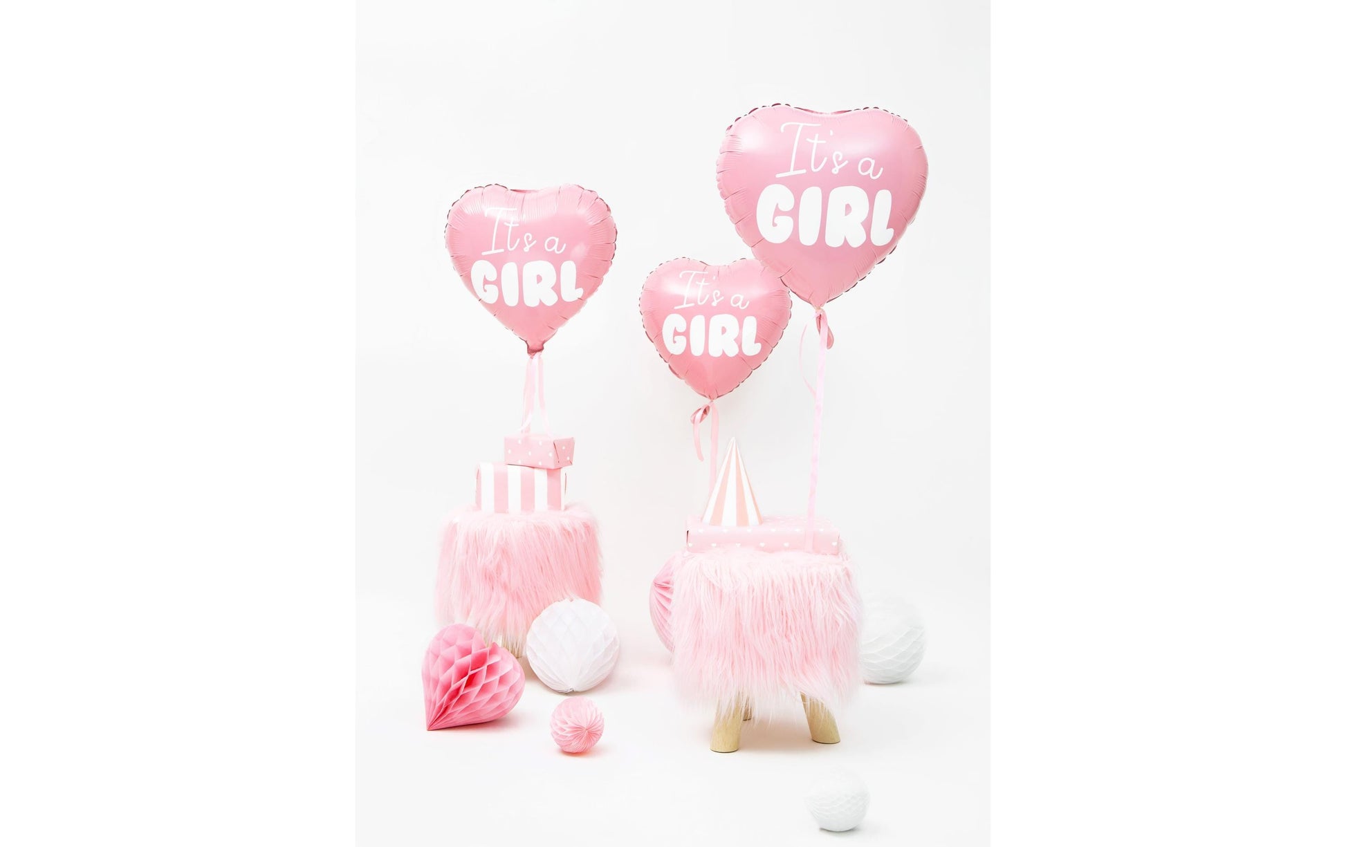 PartyDeco Folienballon Baby (Herz) – Rosa/Weiss – Ø 45 cm – Folie – 1 Stück – mit Helium befüllbar
