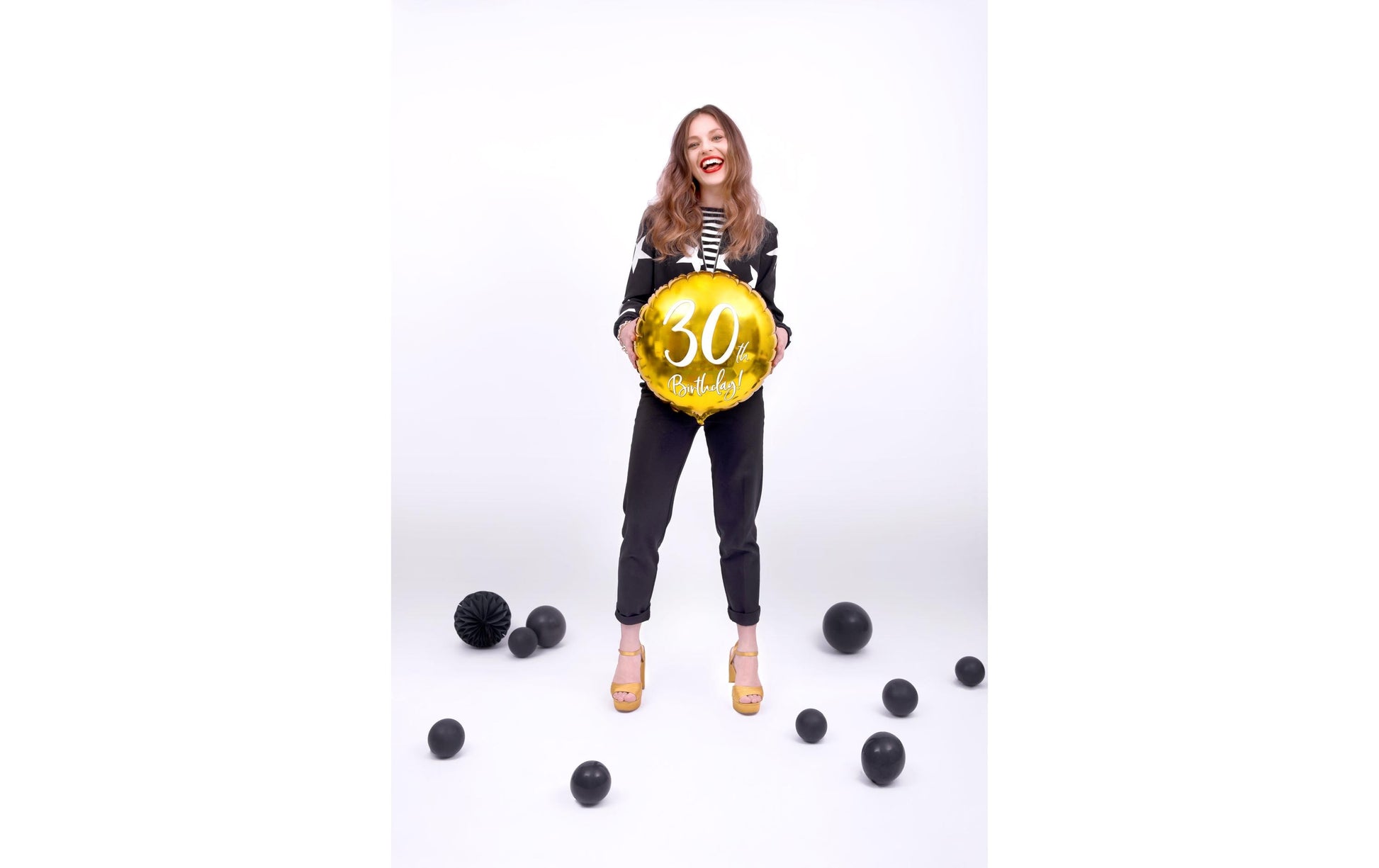PartyDeco Folienballon Zahl 30 Geburtstag – Gold/Weiss – Ø 45 cm – Folie – 1 Stück