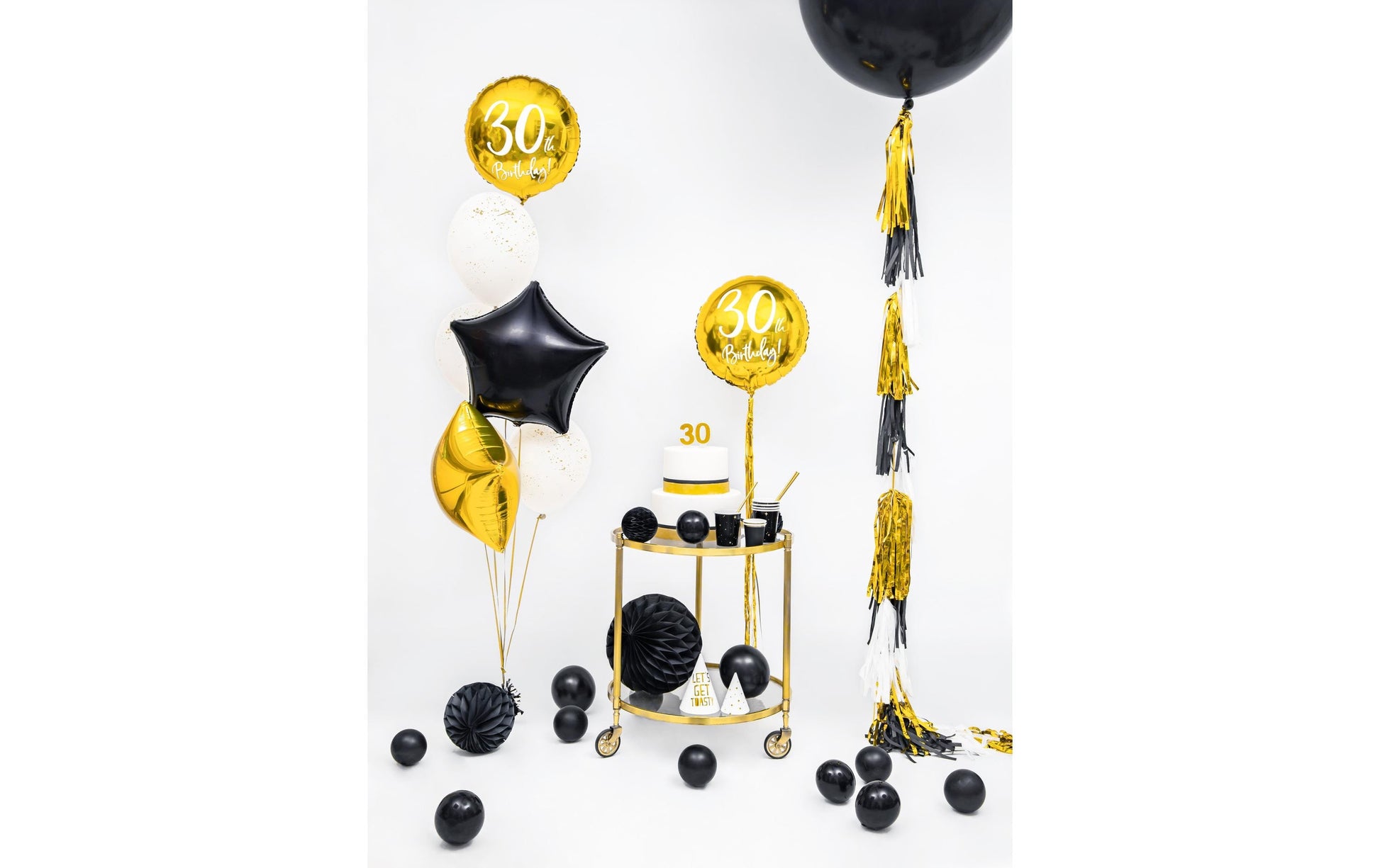 PartyDeco Folienballon Zahl 30 Geburtstag – Gold/Weiss – Ø 45 cm – Folie – 1 Stück