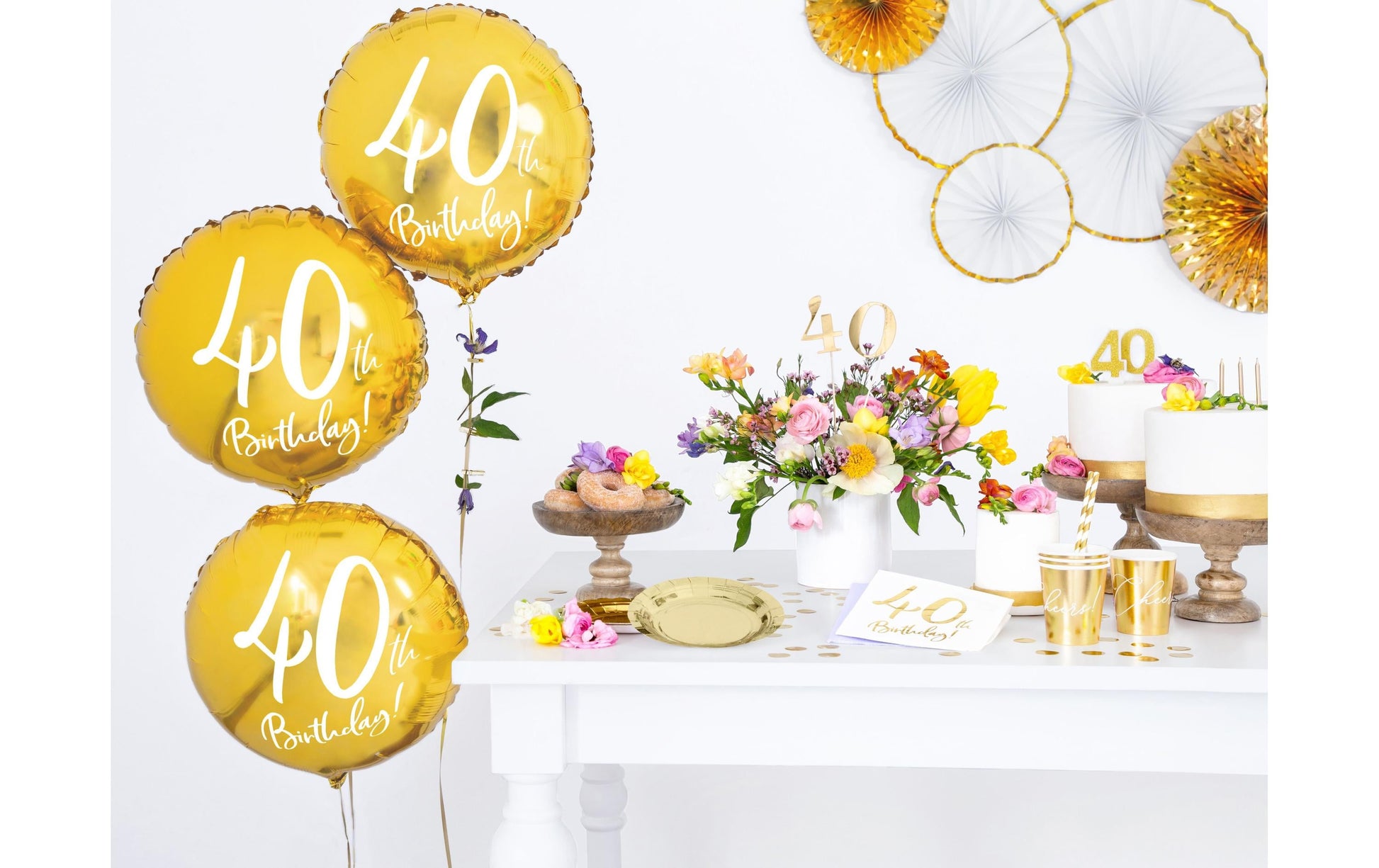 PartyDeco Folienballon Zahl 40 Geburtstag – Gold/Weiss – Ø 45 cm – Folie – 1 Stück