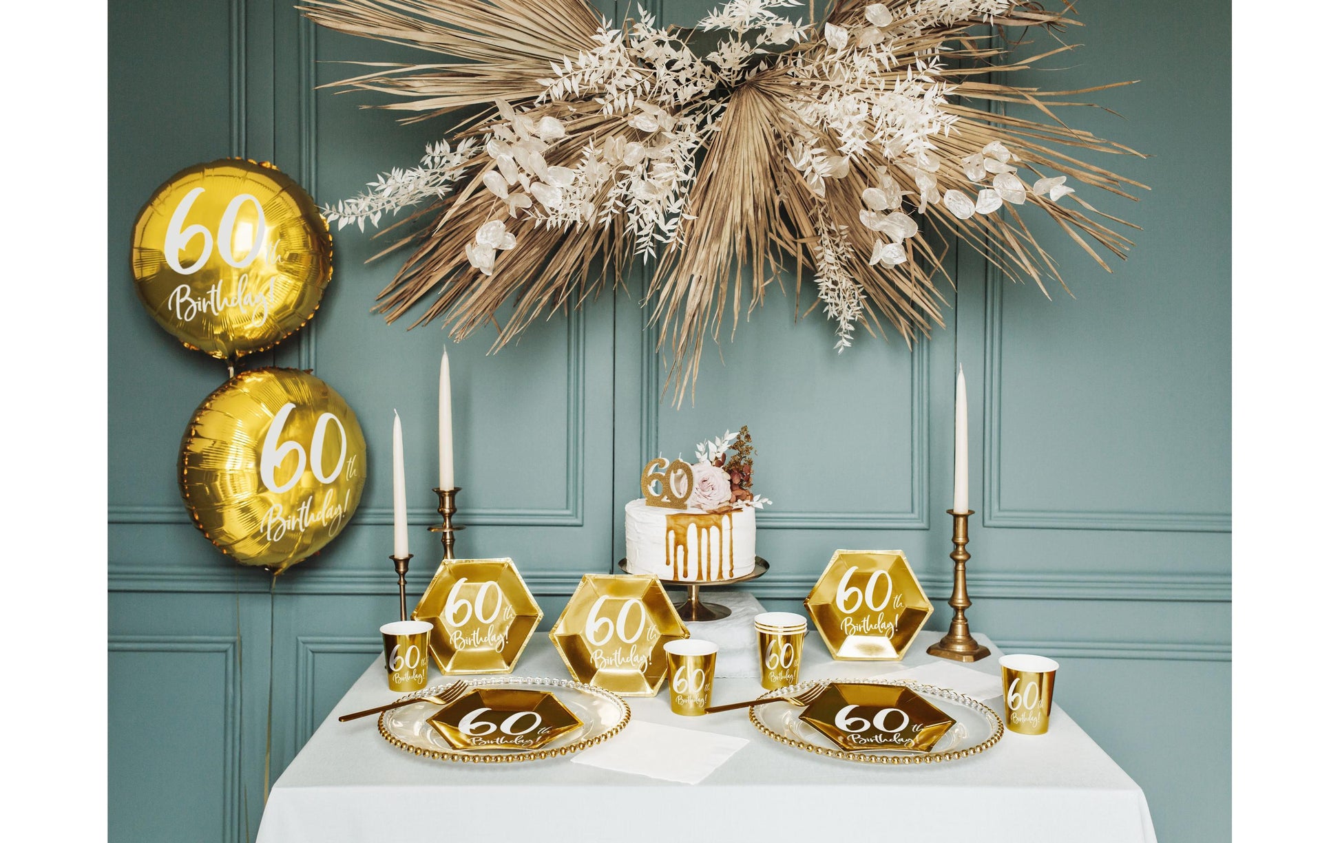 PartyDeco Folienballon Zahl 60 – Gold/Weiss – Ø 45 cm – Folie – 1 Stück
