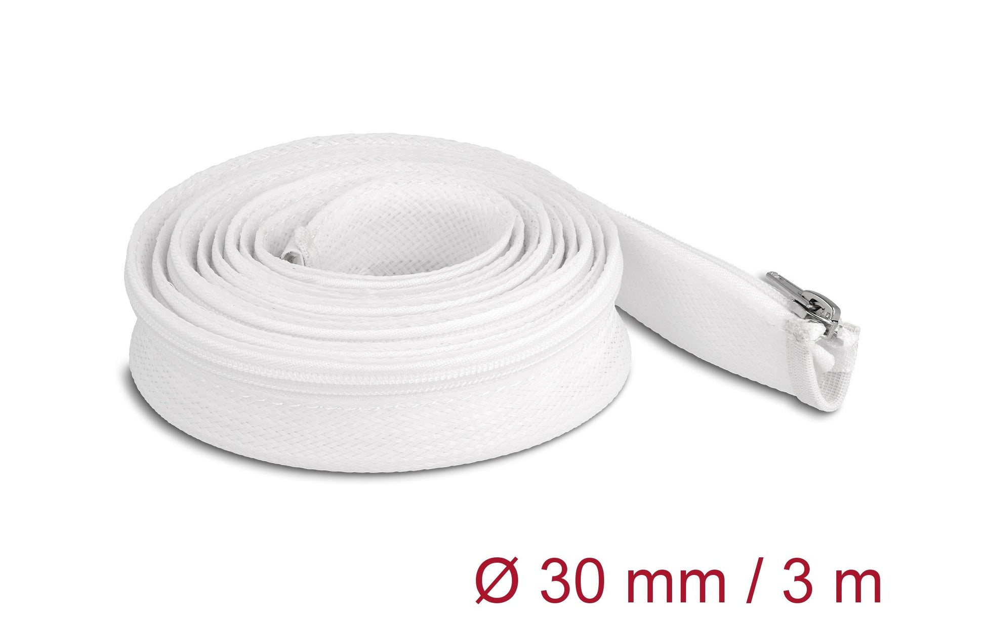 DeLOCK Kabelschlauch, Ø 30 mm × 3 m, mit Reissverschluss, wiederverwendbar – Weiss