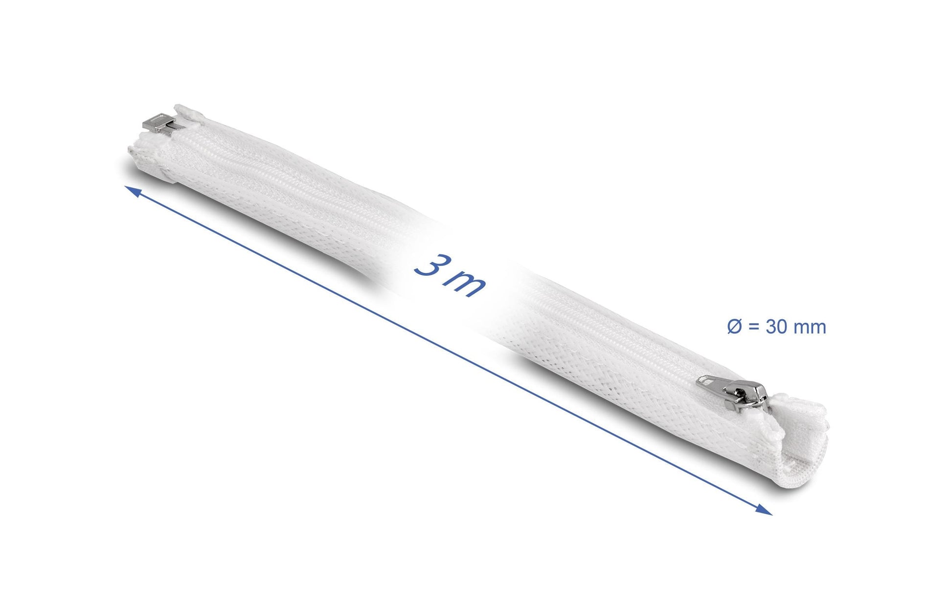 DeLOCK Kabelschlauch, Ø 30 mm × 3 m, mit Reissverschluss, wiederverwendbar – Weiss