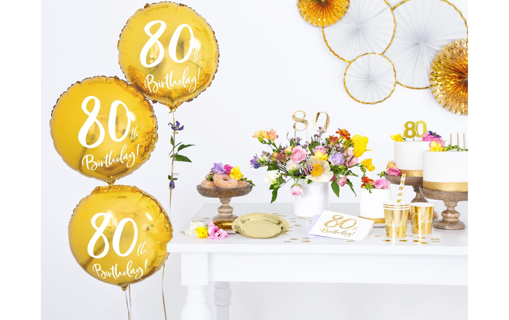 PartyDeco Folienballon Zahl 80 – Gold/Weiss – Ø 45 cm – Folie – 1 Stück – mit Helium befüllbar