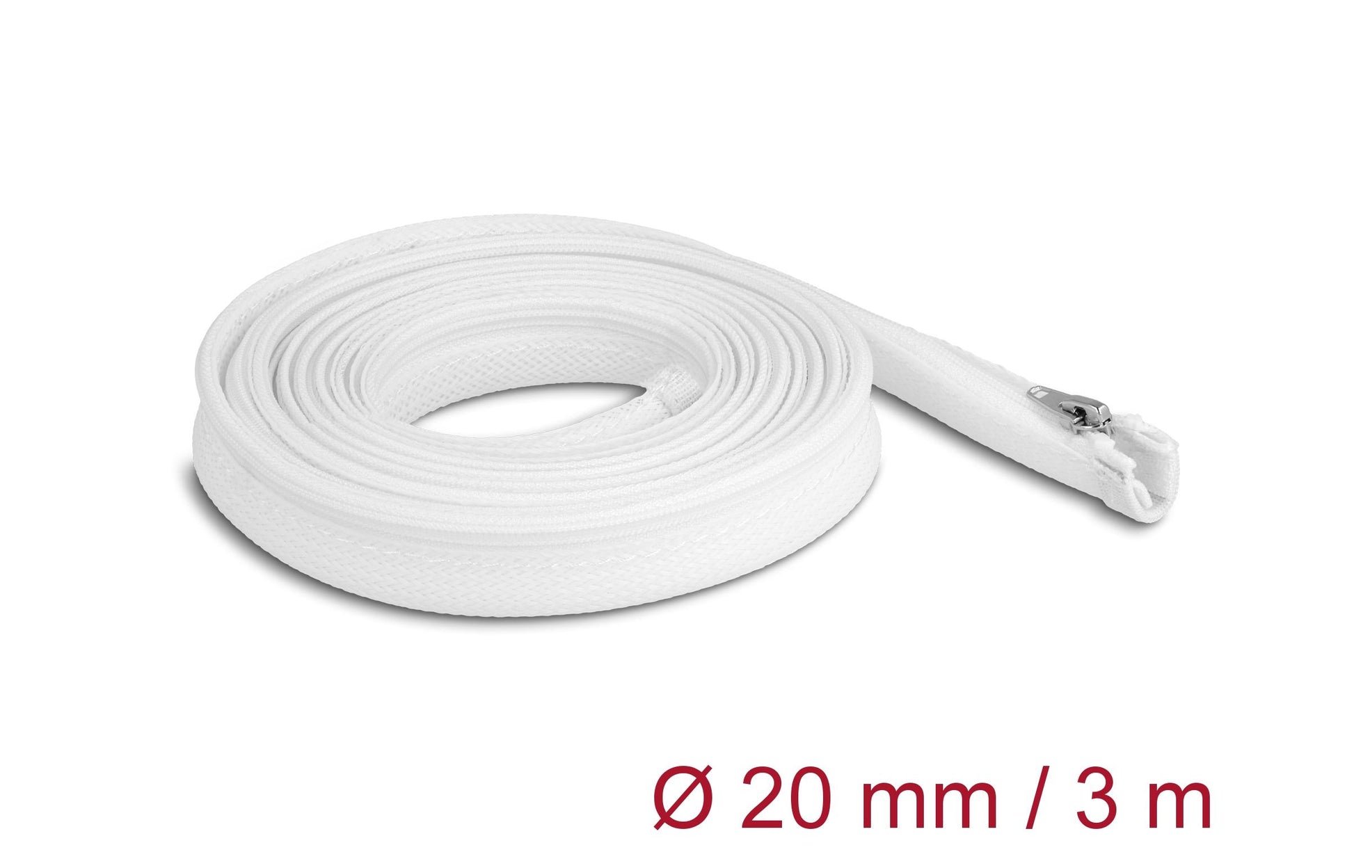 DeLOCK Kabelschlauch, Ø 20 mm, 3 m, Reissverschluss, wiederverwendbar, hitzebeständig – weiss