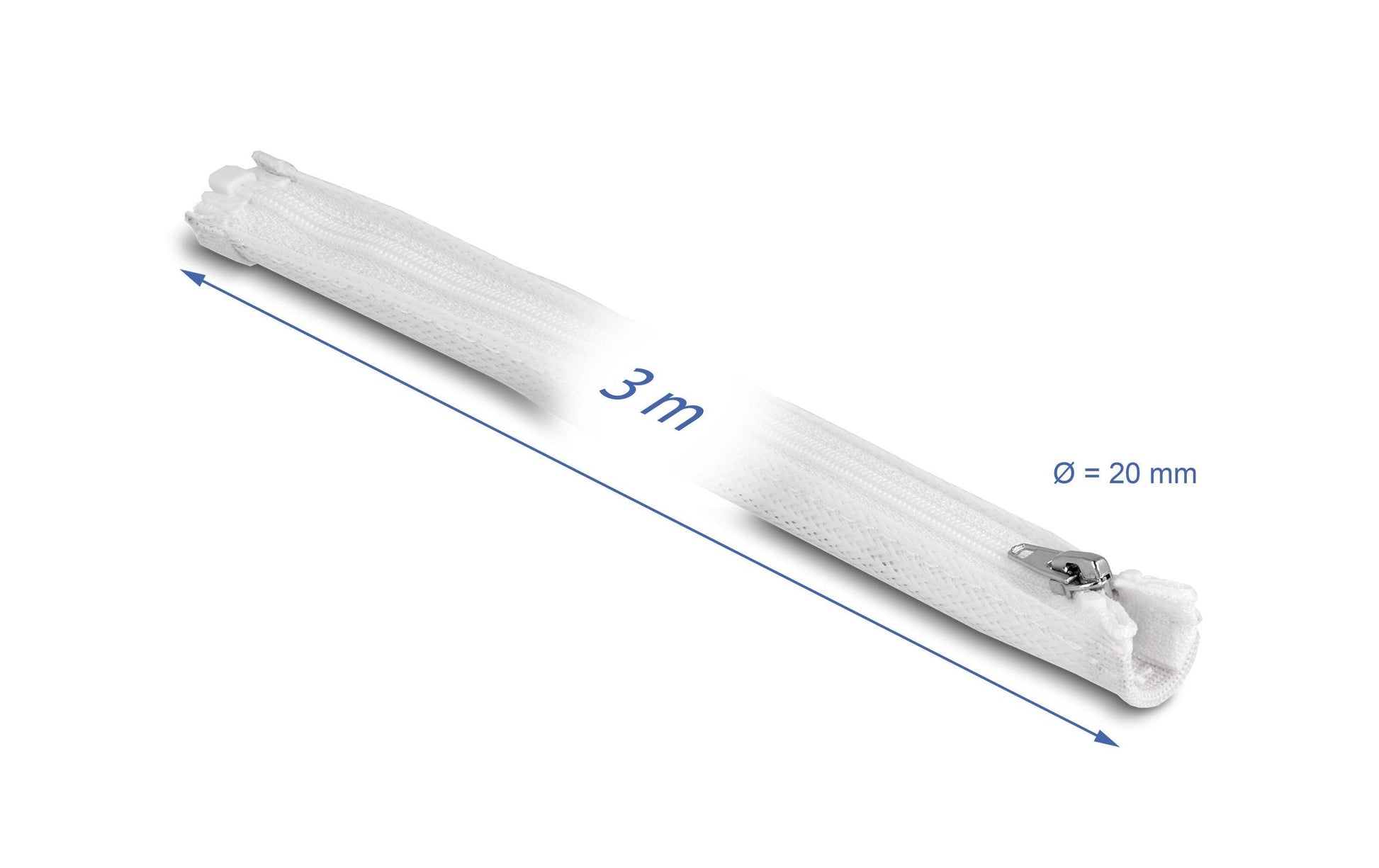 DeLOCK Kabelschlauch, Ø 20 mm, 3 m, Reissverschluss, wiederverwendbar, hitzebeständig – weiss