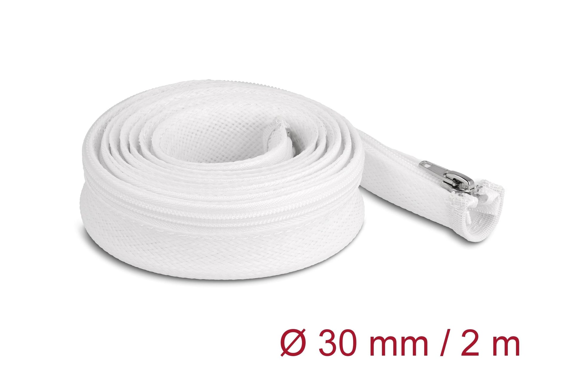 DeLOCK Kabelschlauch, Ø 30 mm × 2 m, Reissverschluss, wiederverwendbar – Weiss