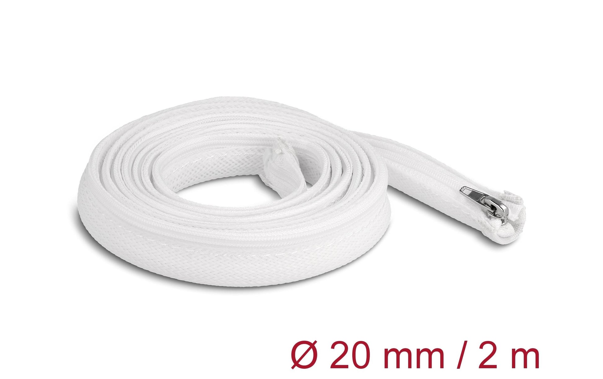 DeLOCK Kabelschlauch, Ø 20 mm × 2 m, Reissverschluss, wiederverwendbar – Weiss