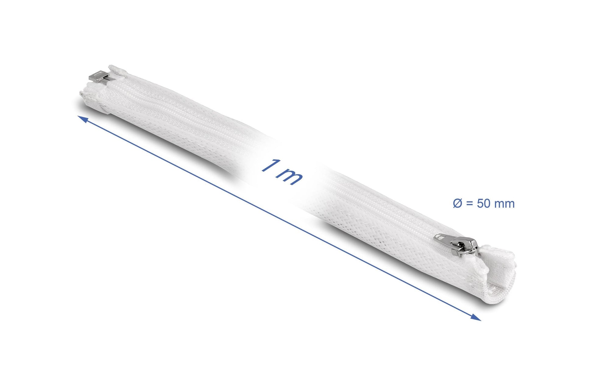 DeLOCK Kabelschlauch Ø 50 mm, 1 m, wiederverwendbar, Reissverschluss, hitzebeständig – weiss