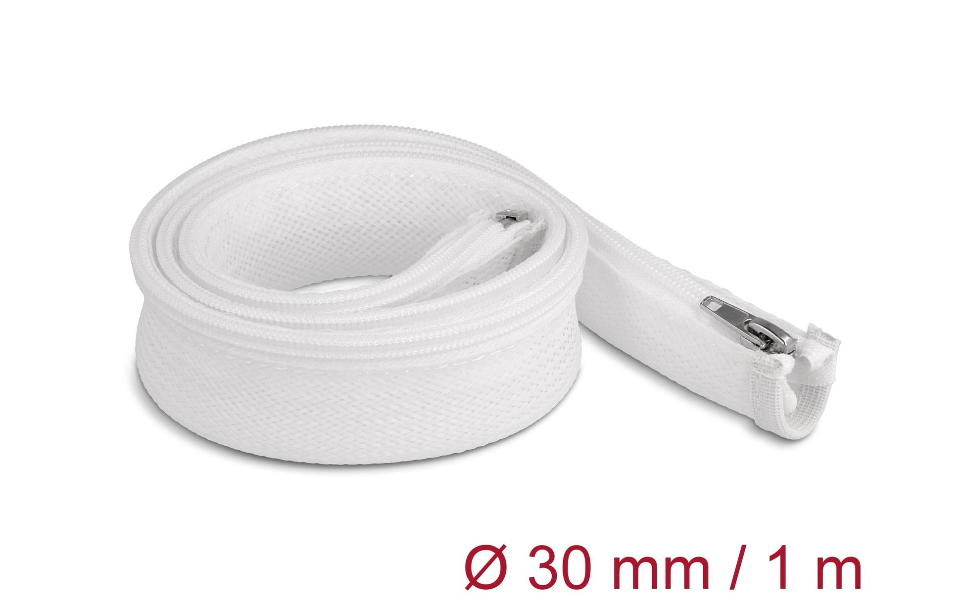 DeLOCK Kabelschlauch, Ø 30 mm × 1 m, Reissverschluss, wiederverwendbar – Weiss