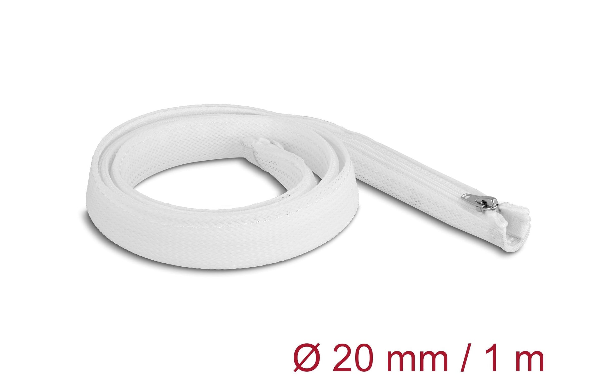 DeLOCK Kabelschlauch, Ø 20 mm × 1 m, wiederverwendbar, mit Reissverschluss, hitzebeständig – weiss