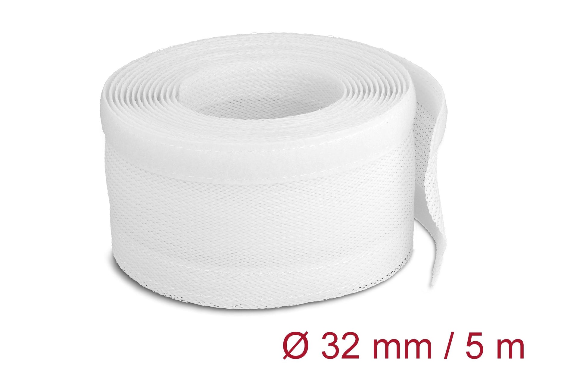 DeLOCK Kabelschlauch – 32 mm × 5,00 m, Polyester, Weiss, Klettverschluss, wiederverwendbar, 1er-Pack