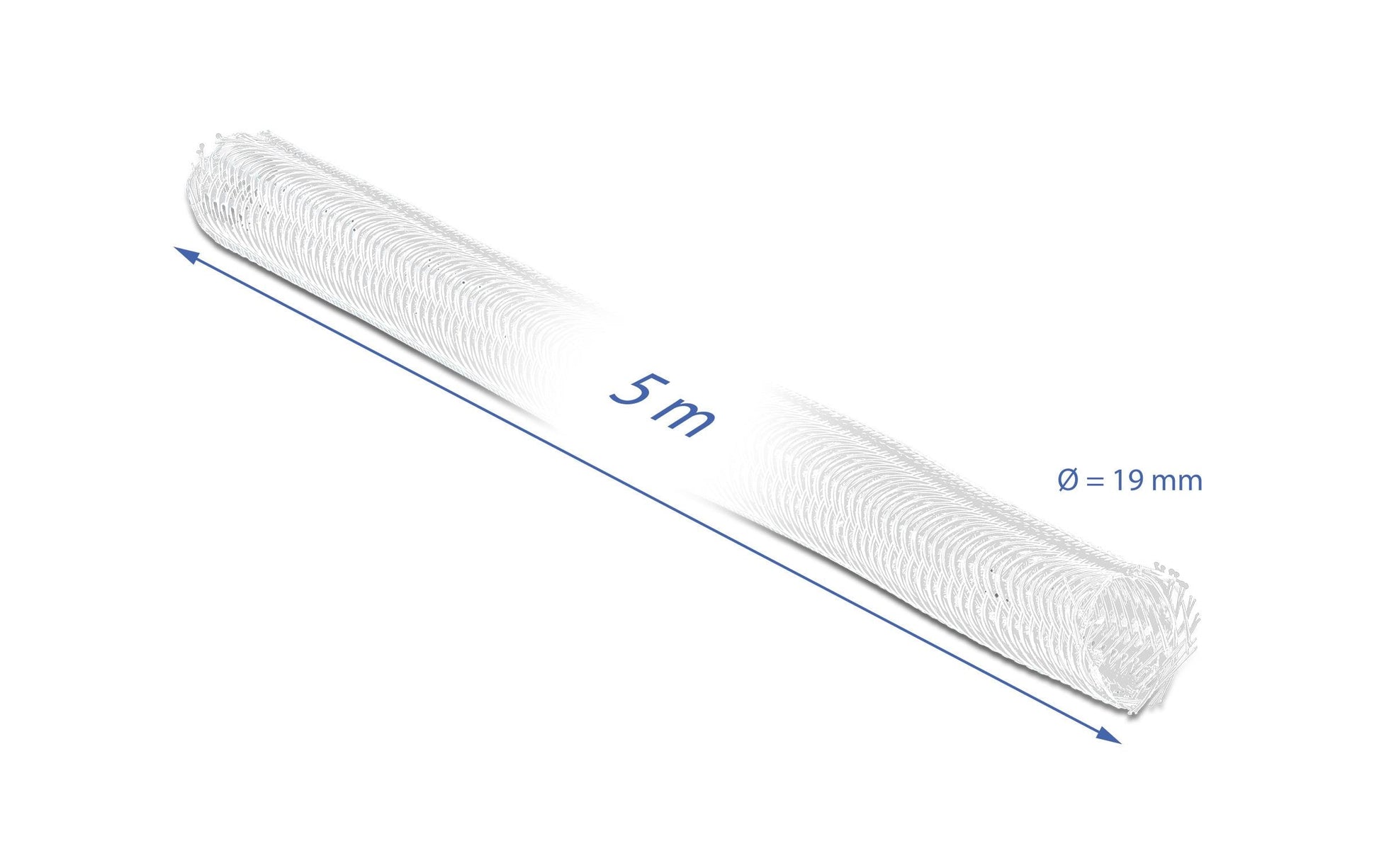 DeLOCK Kabelschlauch, Ø 19 mm × 5 m, Polyester, Zuschneidbar, Klettverschluss – Weiss
