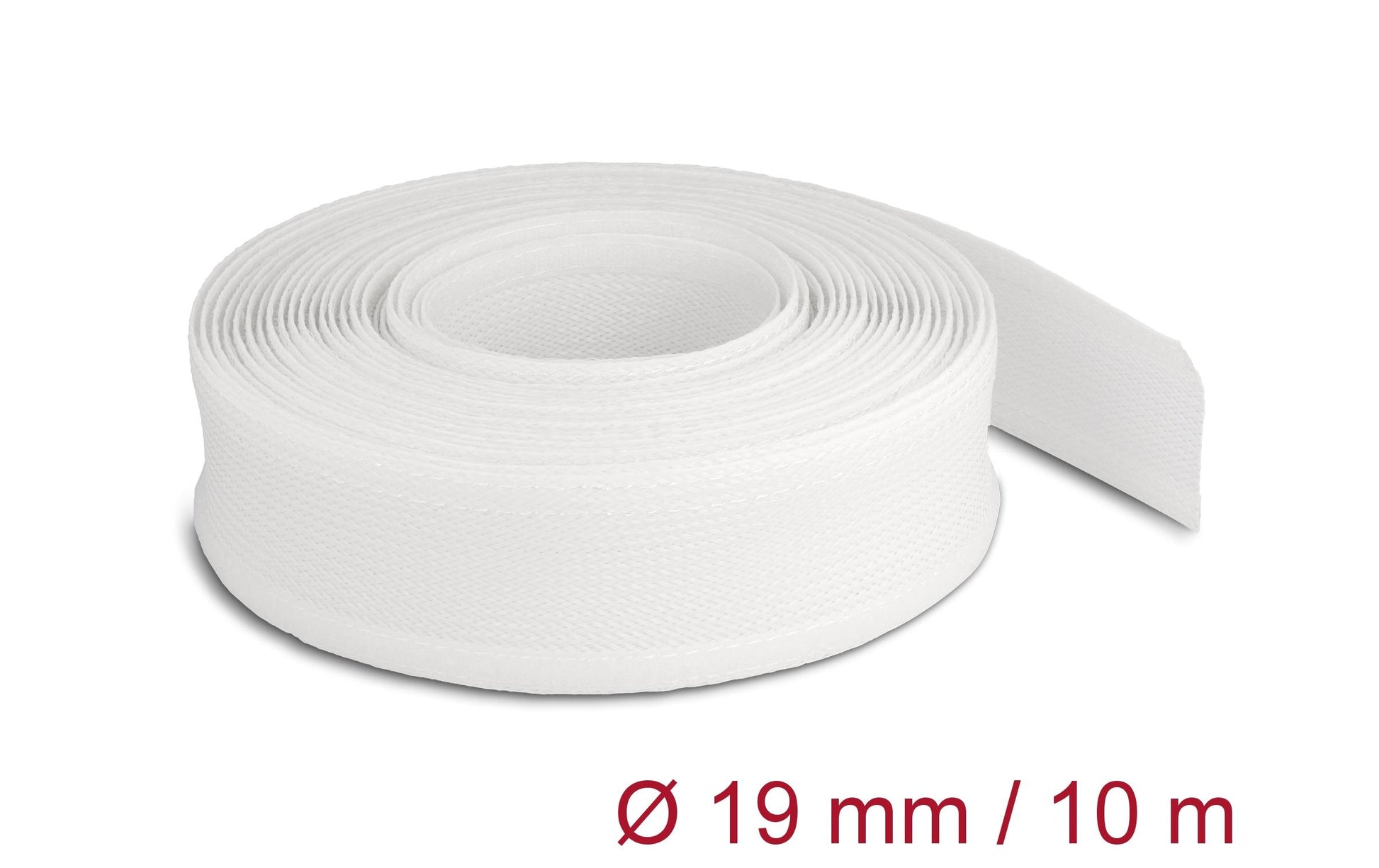 DeLOCK Kabelschlauch, Ø 19 mm × 10 m, wiederverwendbar, Klettverschluss – weiss