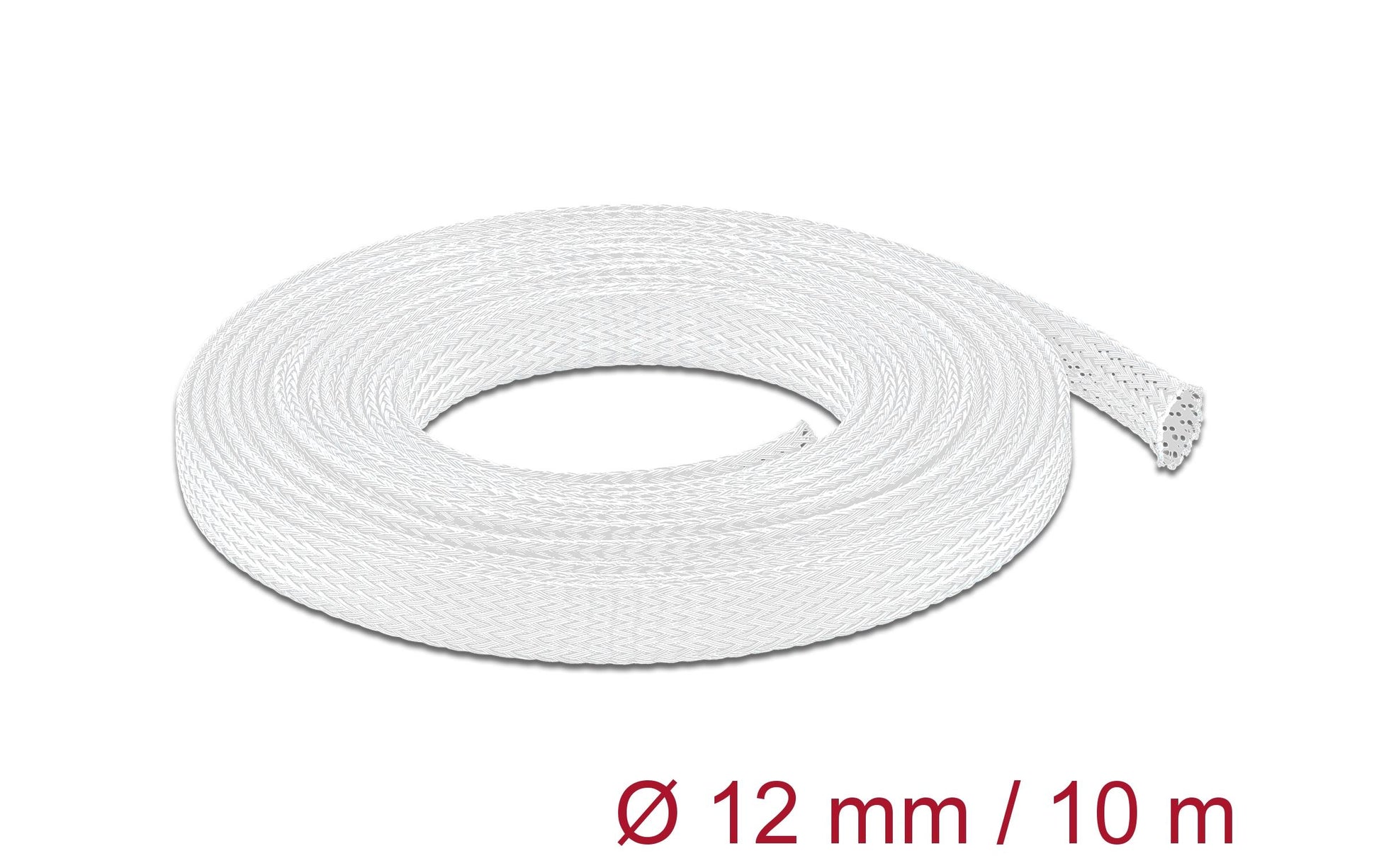 DeLOCK Kabelschlauch, Ø 8–24 mm × 10 m, zuschneidbar, Polyester, Betriebstemperatur −40–125 °C – weiss