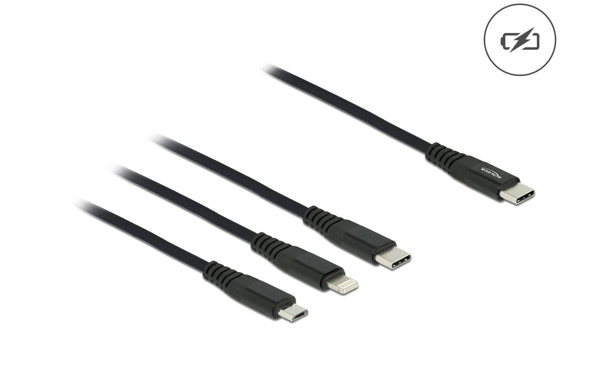 DeLOCK USB-C auf Lightning/Micro-USB/USB-C Kabel – USB 2.0 (480 Mbit/s) – 0,3 m – Textilmantel
