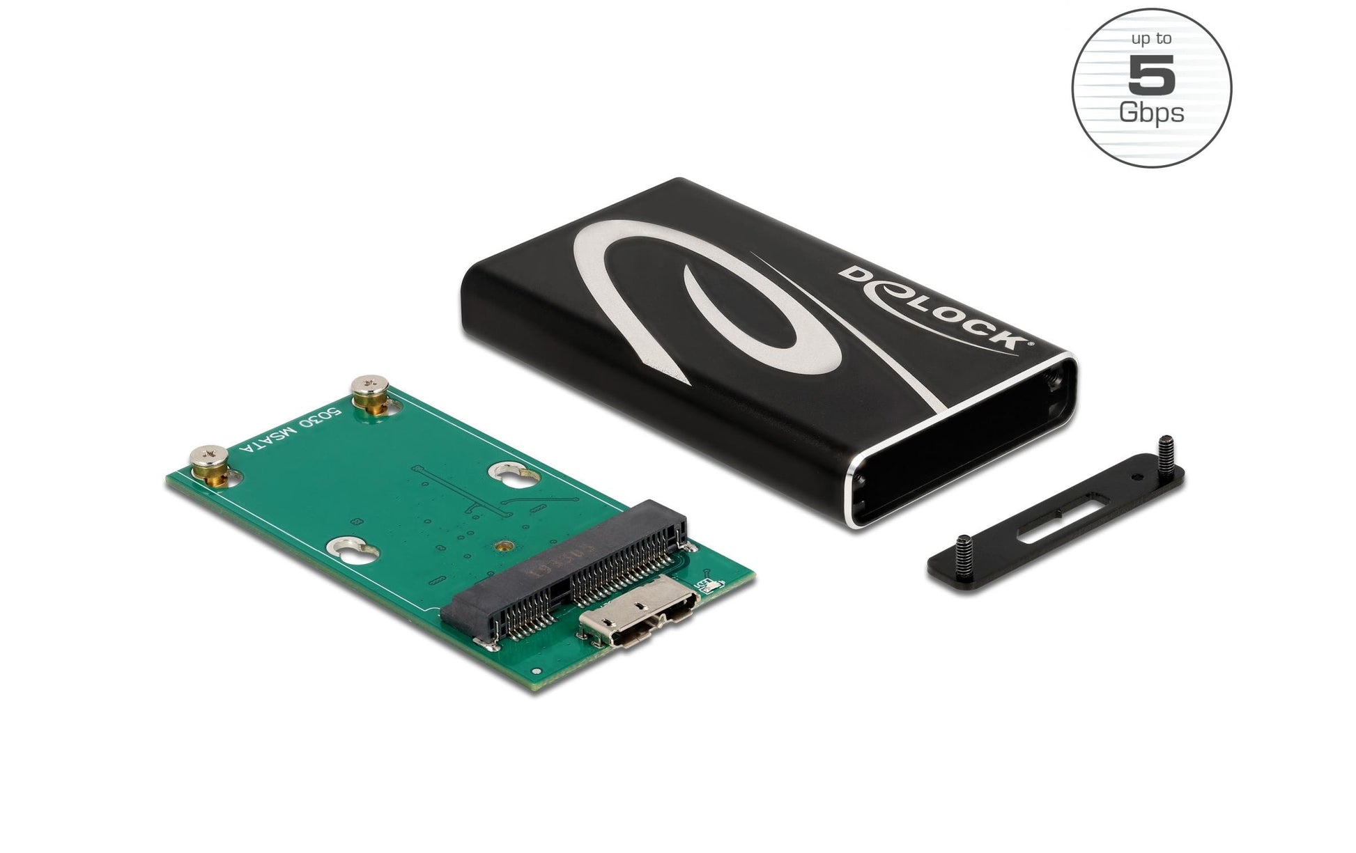 DeLOCK 1-Bay SSD-Gehäuse – USB 3.2 Gen 1 (5 Gbit/s), Micro-USB B, für mSATA