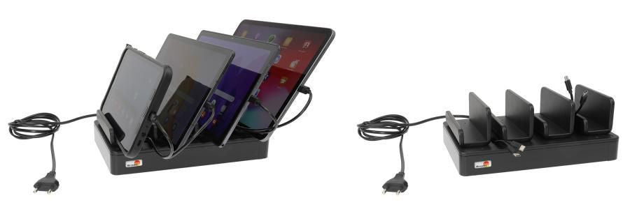 Brodit Ladestation, 4-fach, 5× USB-A, 1× USB-C, mit Netzteil, Schwarz – für Gerät 216202